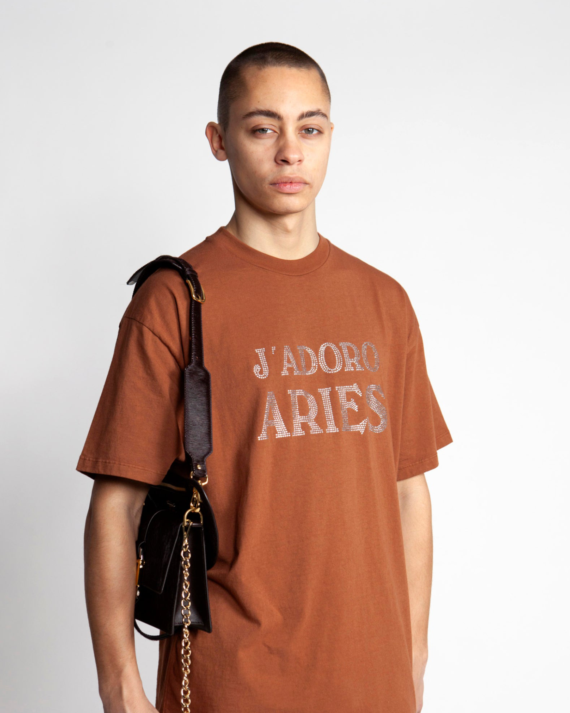 J'Adoro Aries Diamante T-Shirt - Brown
