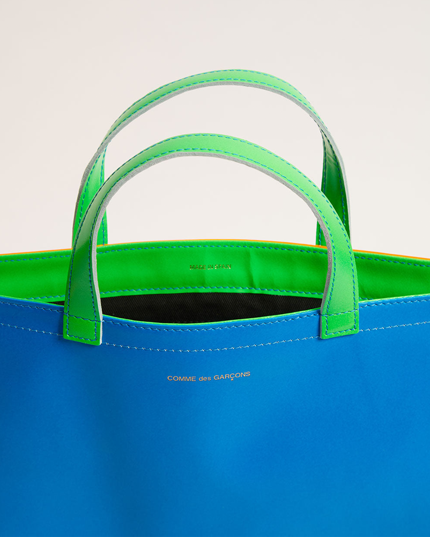 Super Fluorescent Leather Tote Bag - Orange / Blue