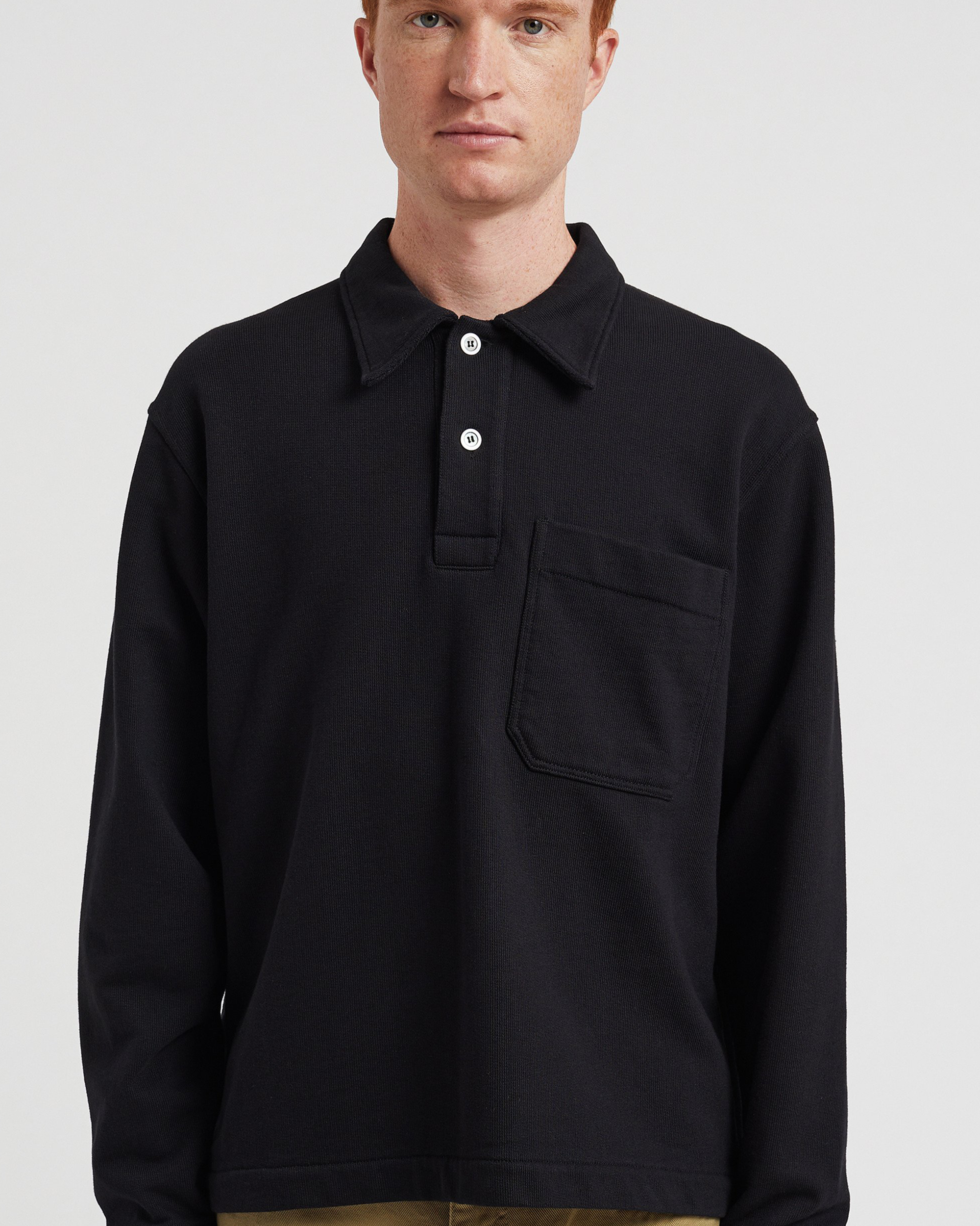 Fraser Relaxed Organic Loopback LS Polo - Black