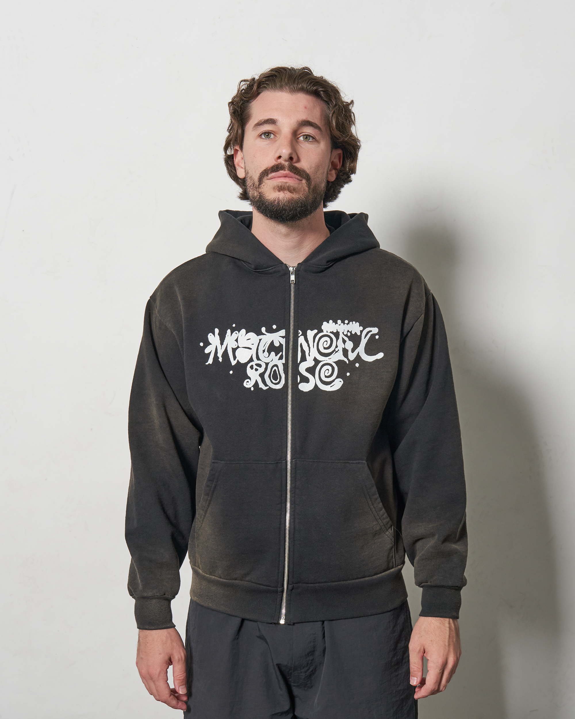 Magnetic Rose Zippered Hoodie - Cold Brew Dyed