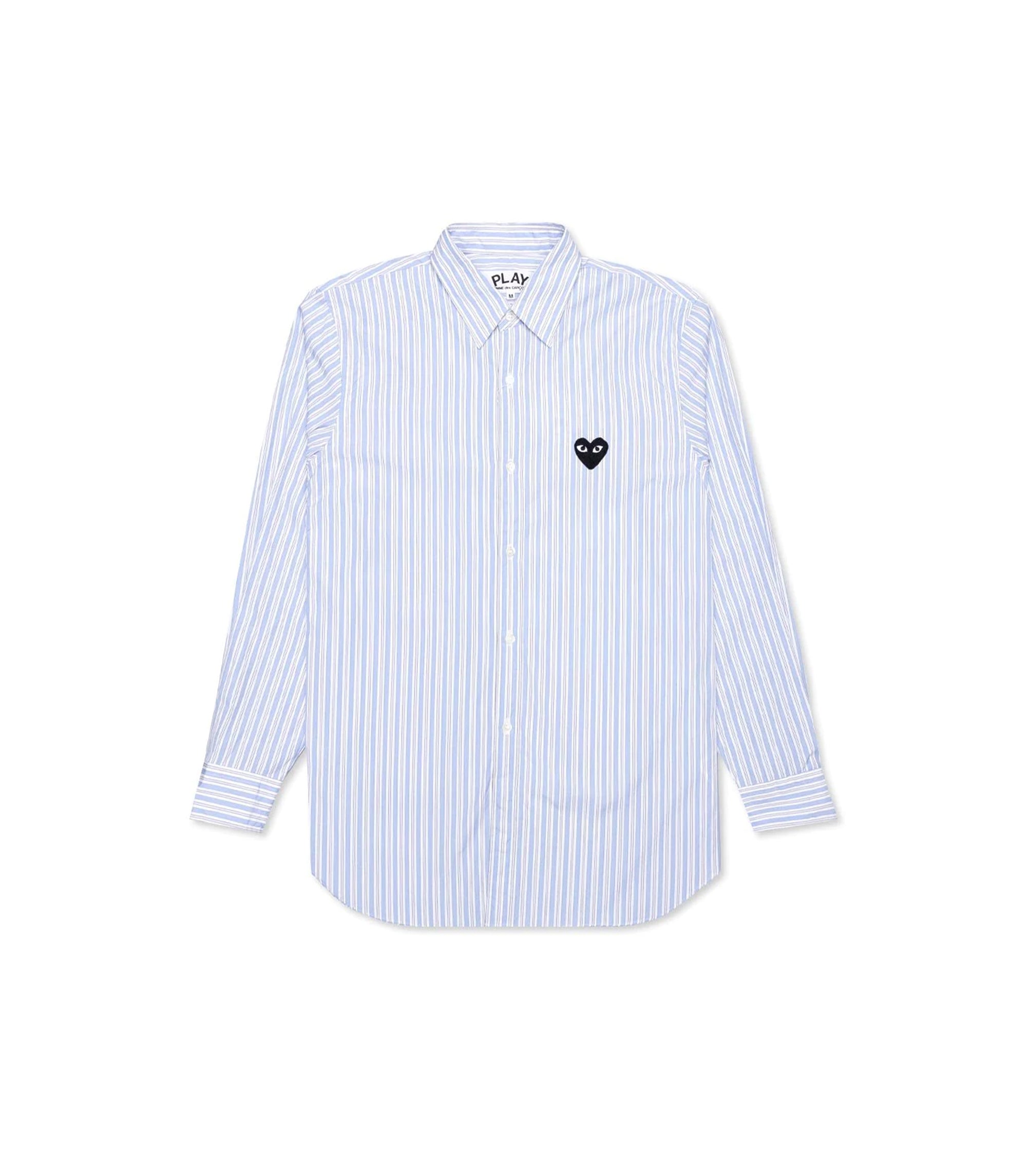 Striped Black Heart Button-down Shirt - Light Blue / White / Black