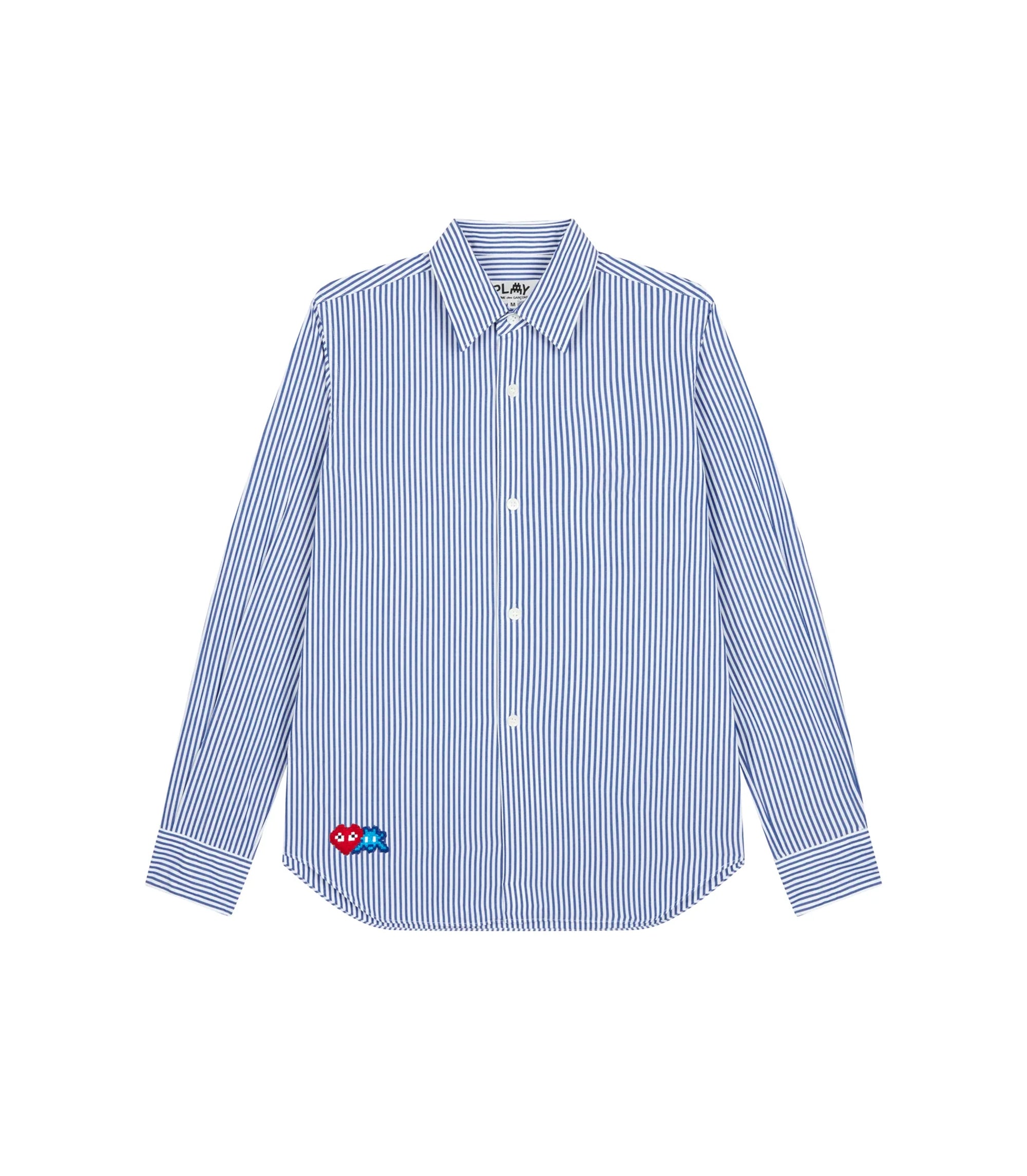 Invader Striped Button Down Shirt - Blue