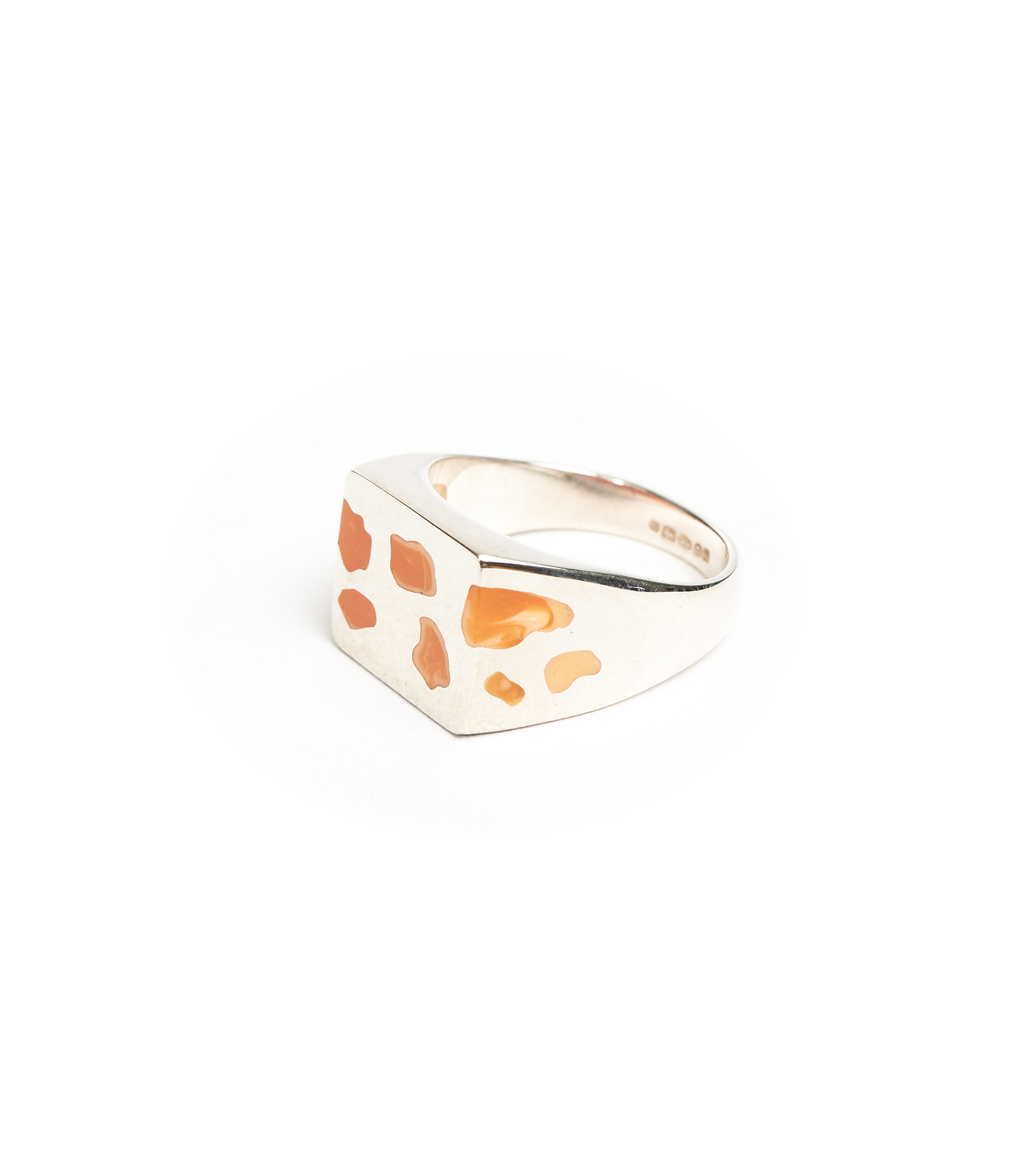 Multi Piece Signet Ring - 925 Sterling Silver / Orange Resin