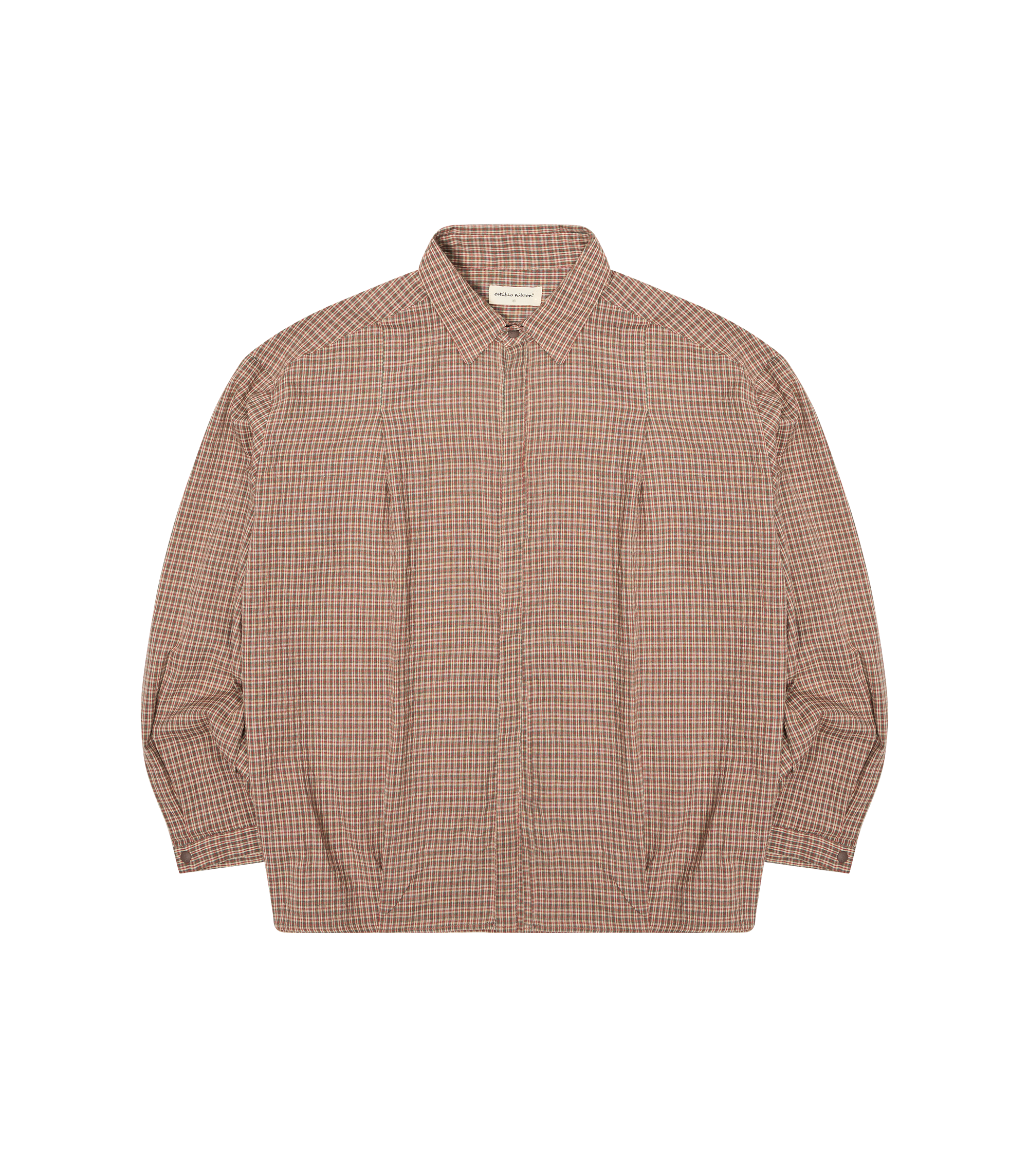 Boxy Pleated Shirt - Red Checkered