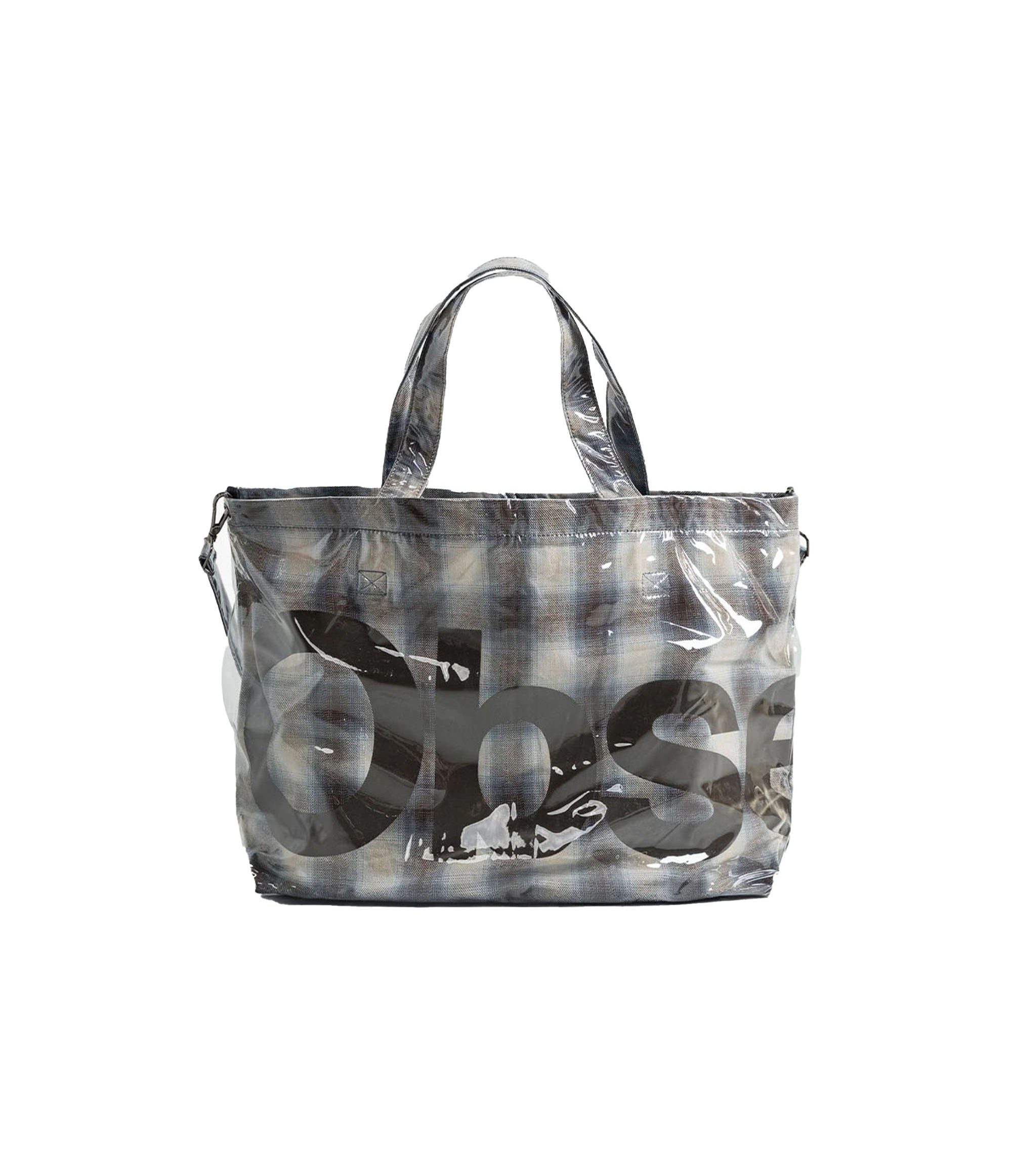 PVC Plaid Cross-Body Tote - Beige / Blue