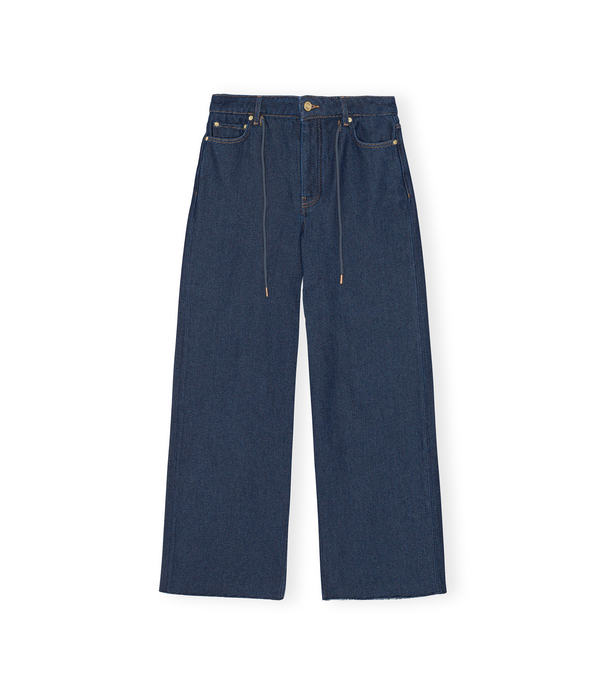 Heavy Denim Wide Drawstring Jeans - Blue