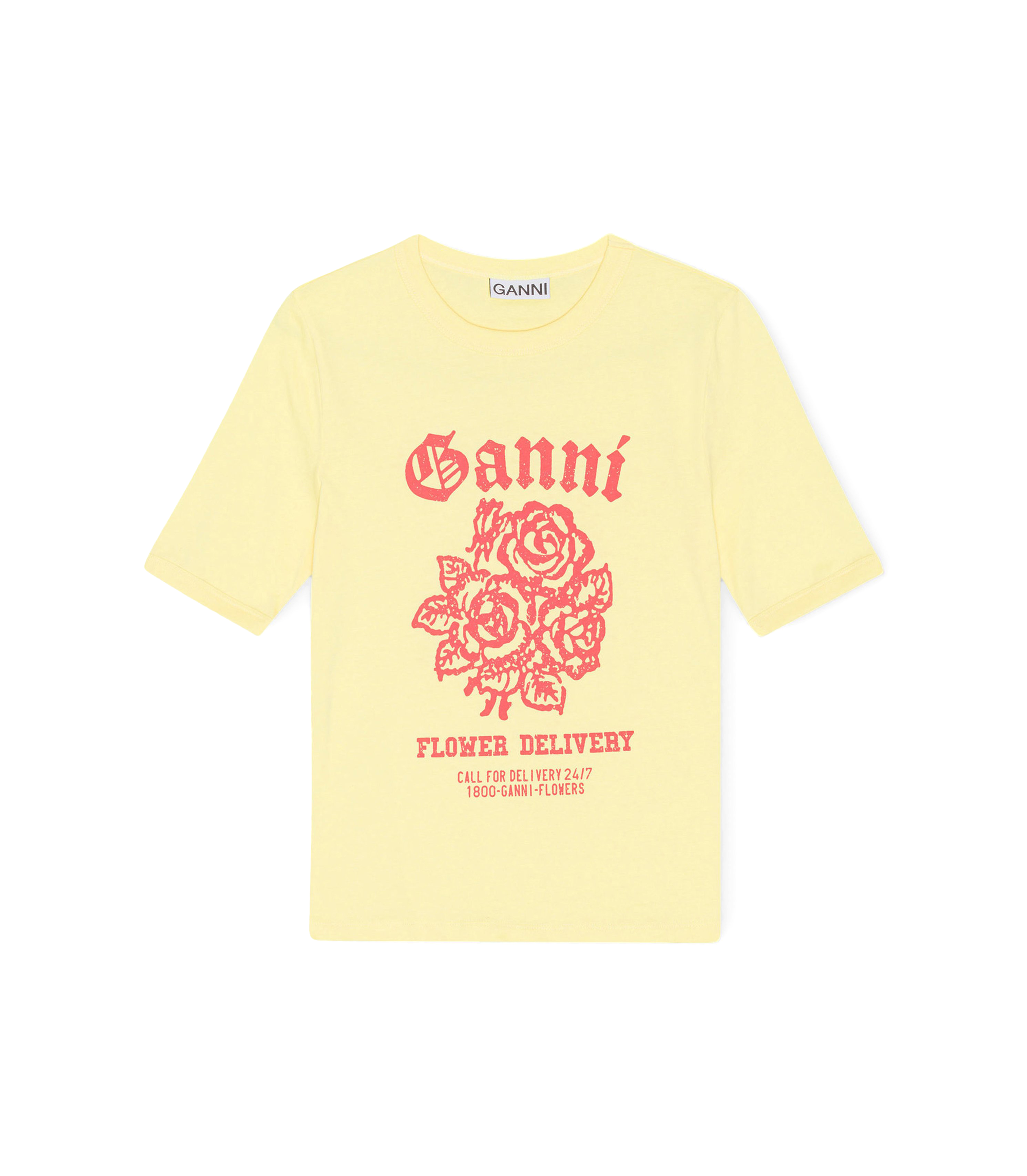 Light Cotton Jersey Flower Fitted T­-shirt - Yellow Cream