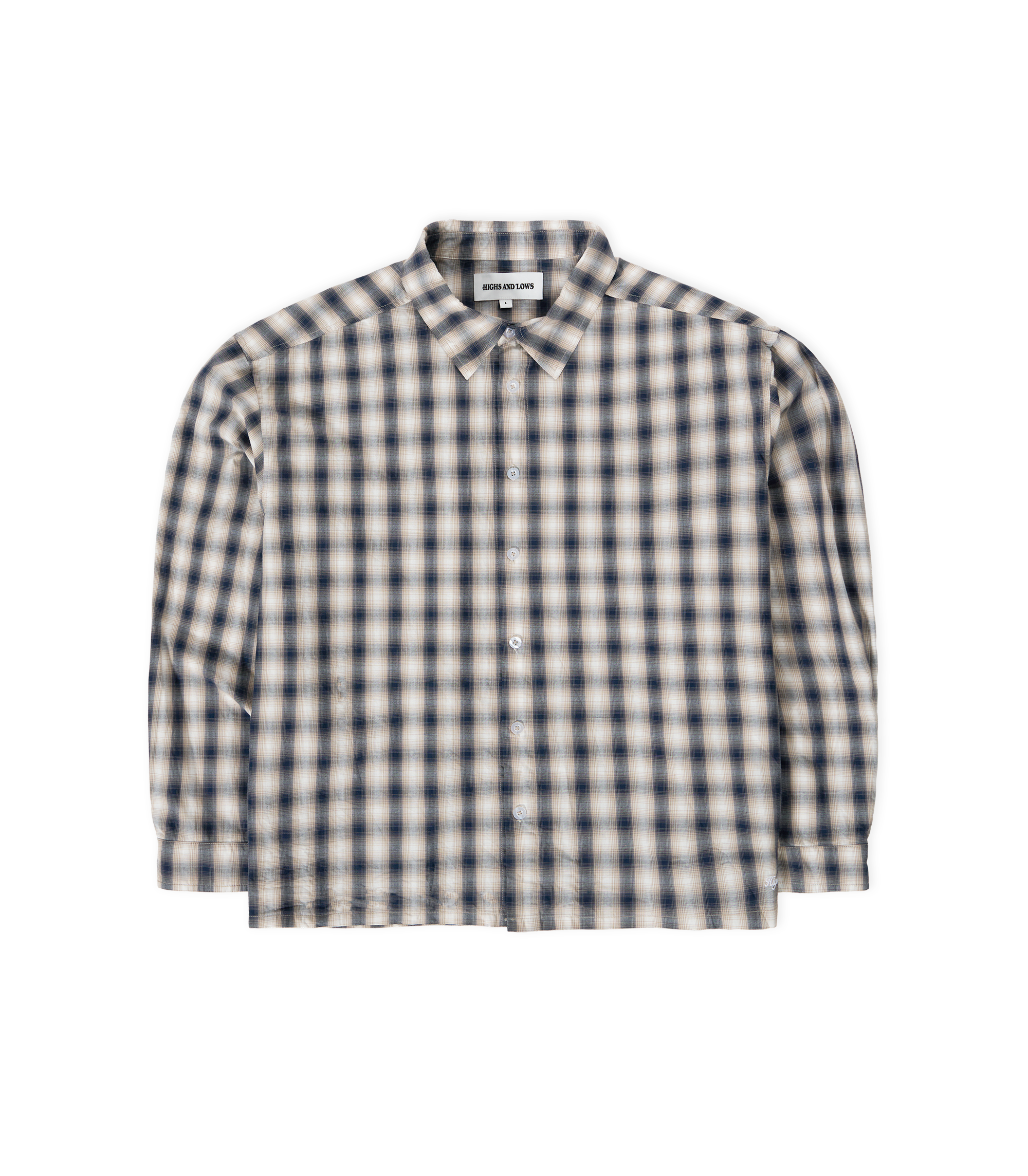 Script L/S Shadow Plaid Shirt - Navy / Sand