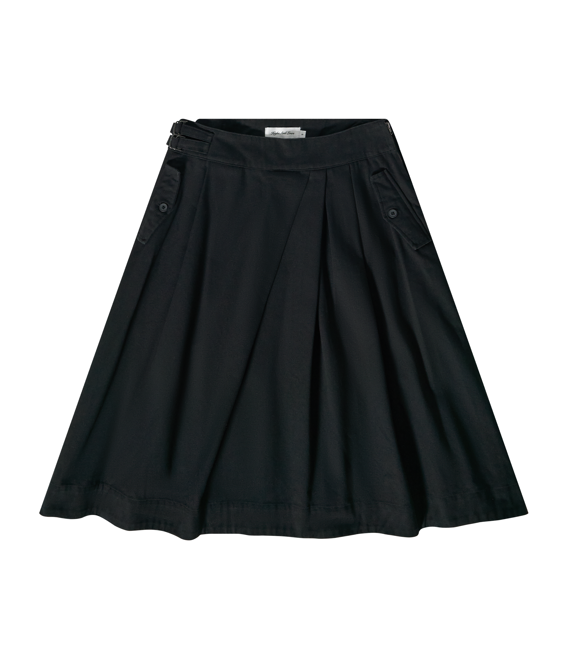 Pleated Twill Buckle Skirt - Black