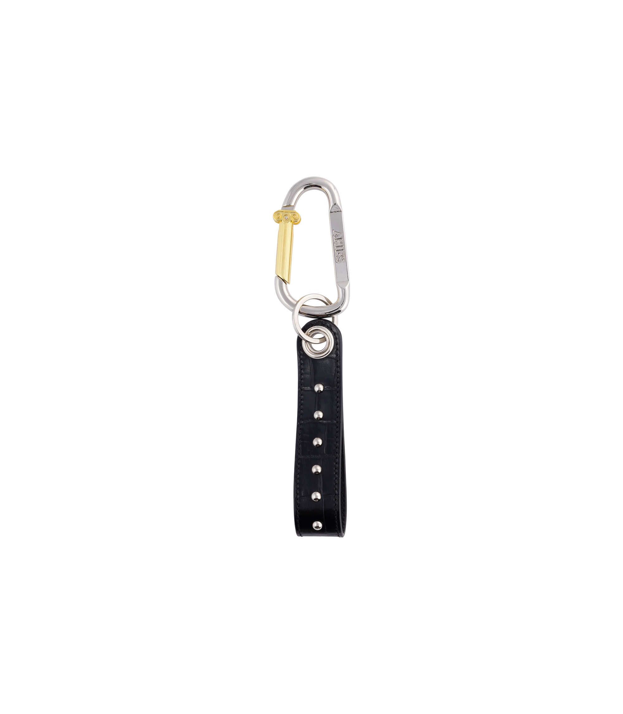 Croc Studded Column Carabiner Keychain - Black