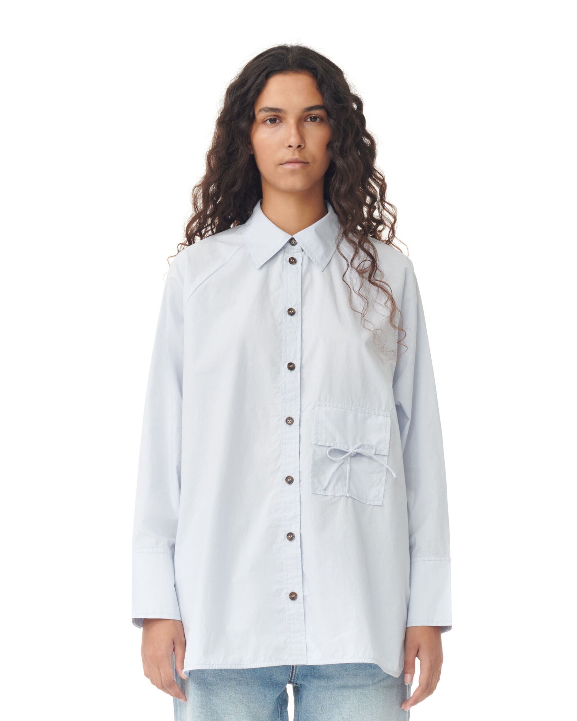Cotton Poplin Oversize Raglan Shirt - Heather