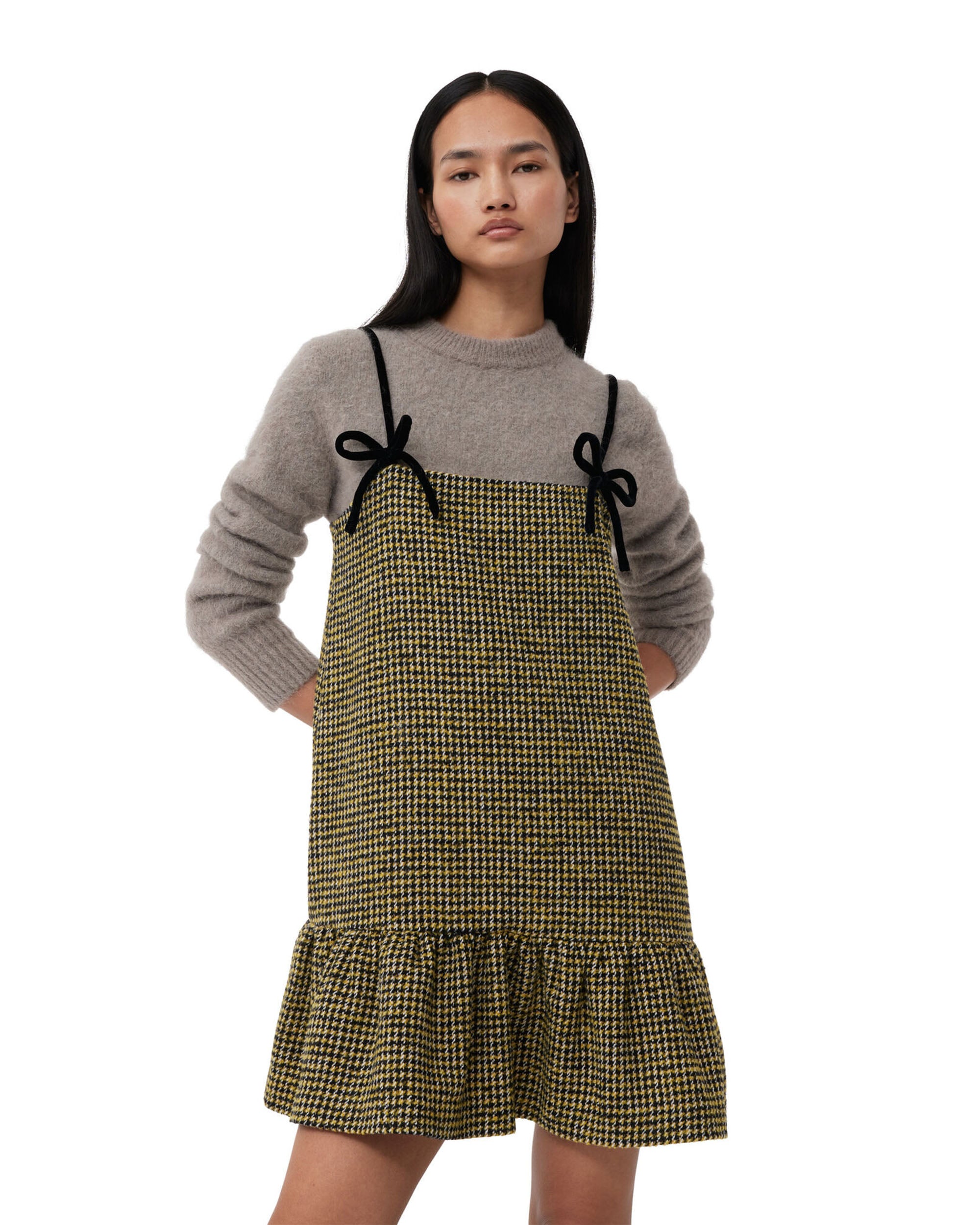 Woollen Check Mini Dress - Blazing Yellow