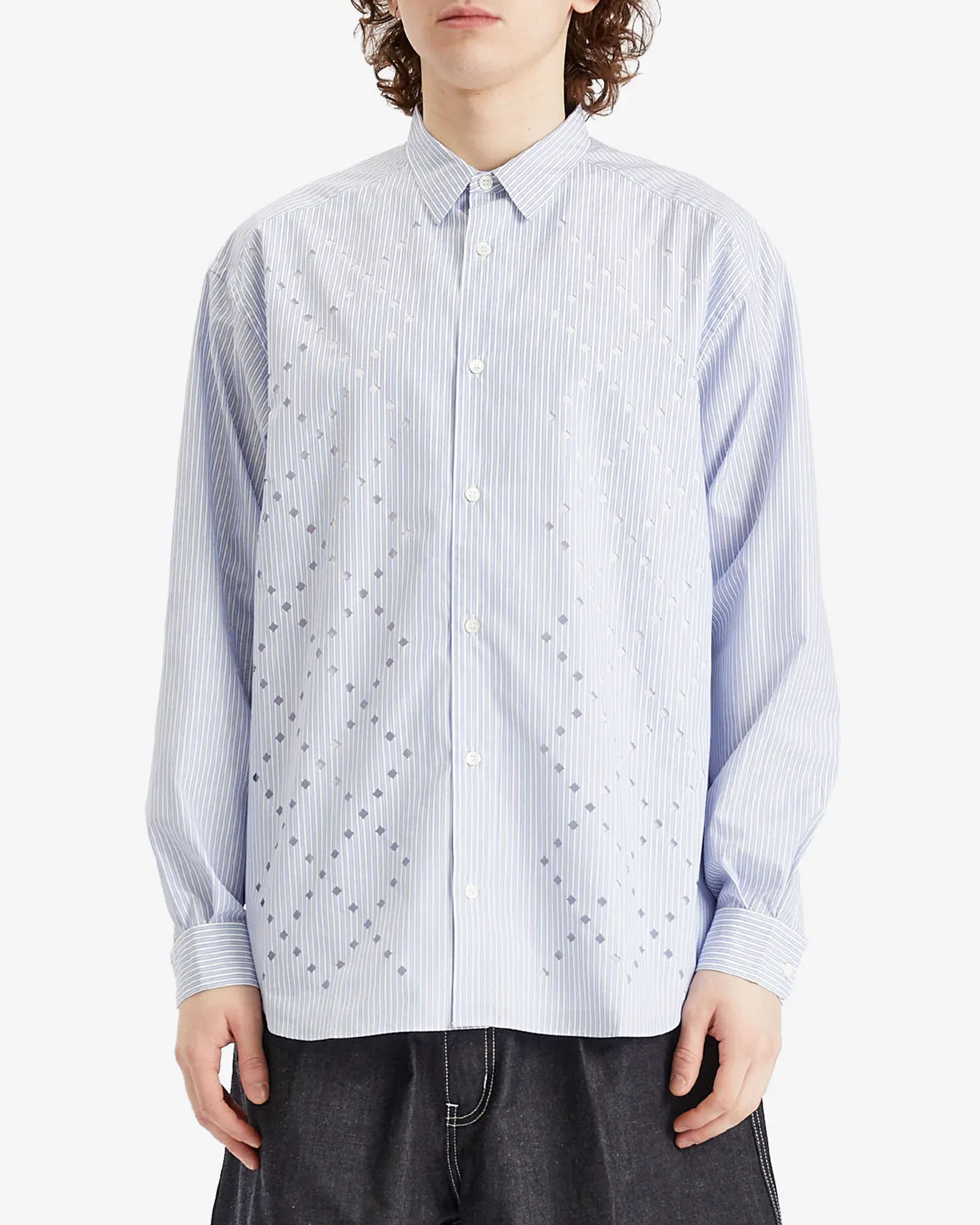 Broad Stripe Diamond Cut Out L/S Shirt - Blue