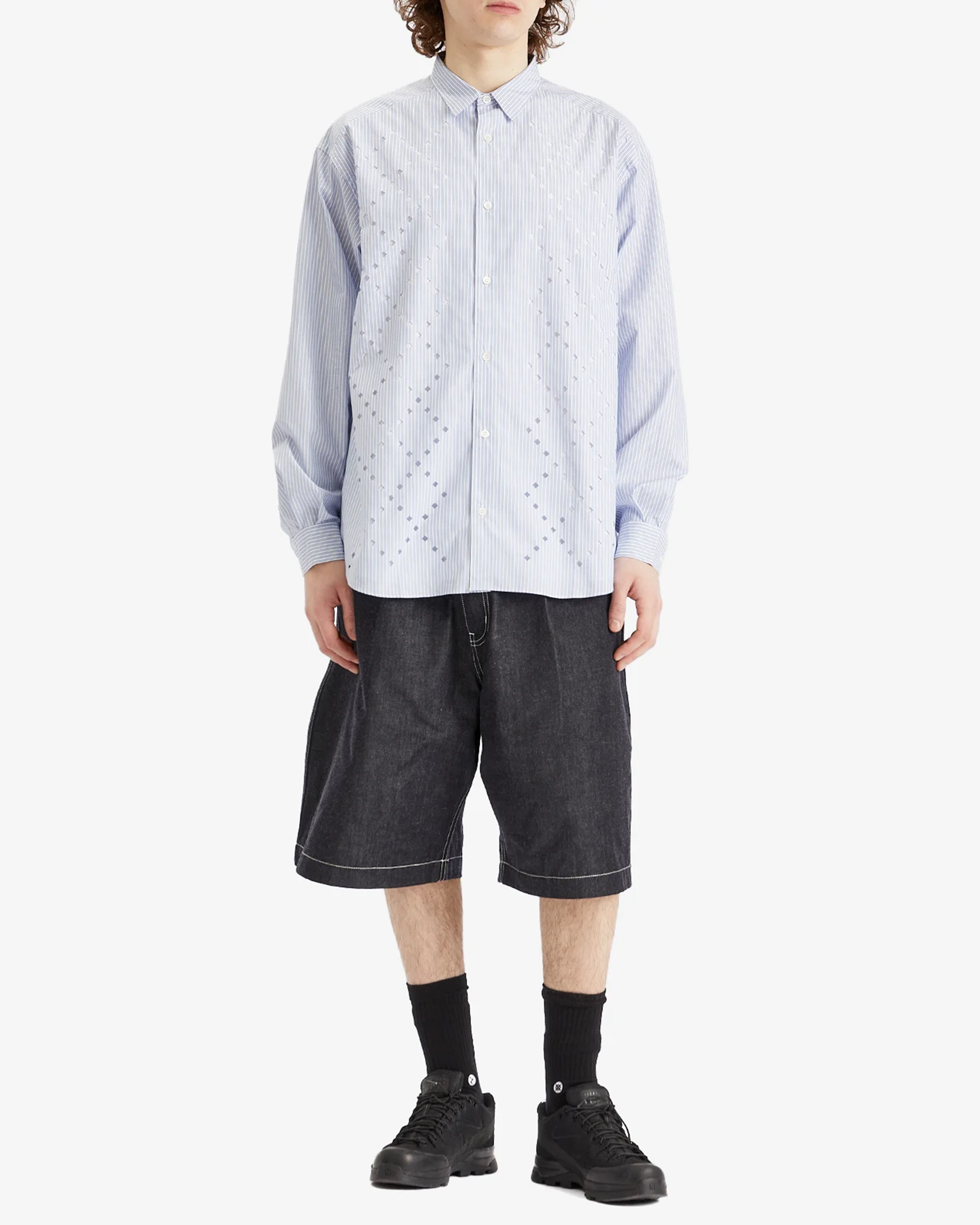 Broad Stripe Diamond Cut Out L/S Shirt - Blue