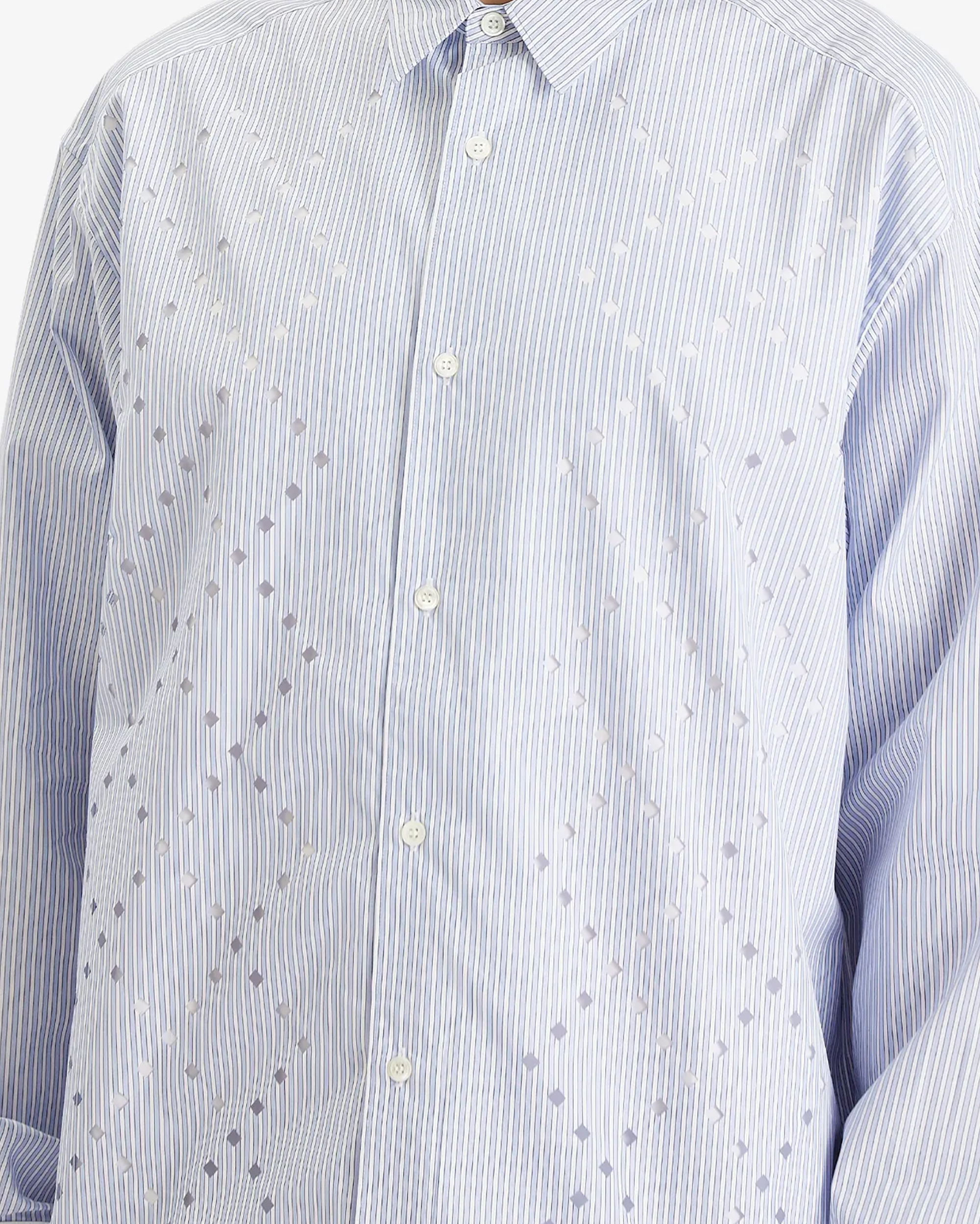 Broad Stripe Diamond Cut Out L/S Shirt - Blue