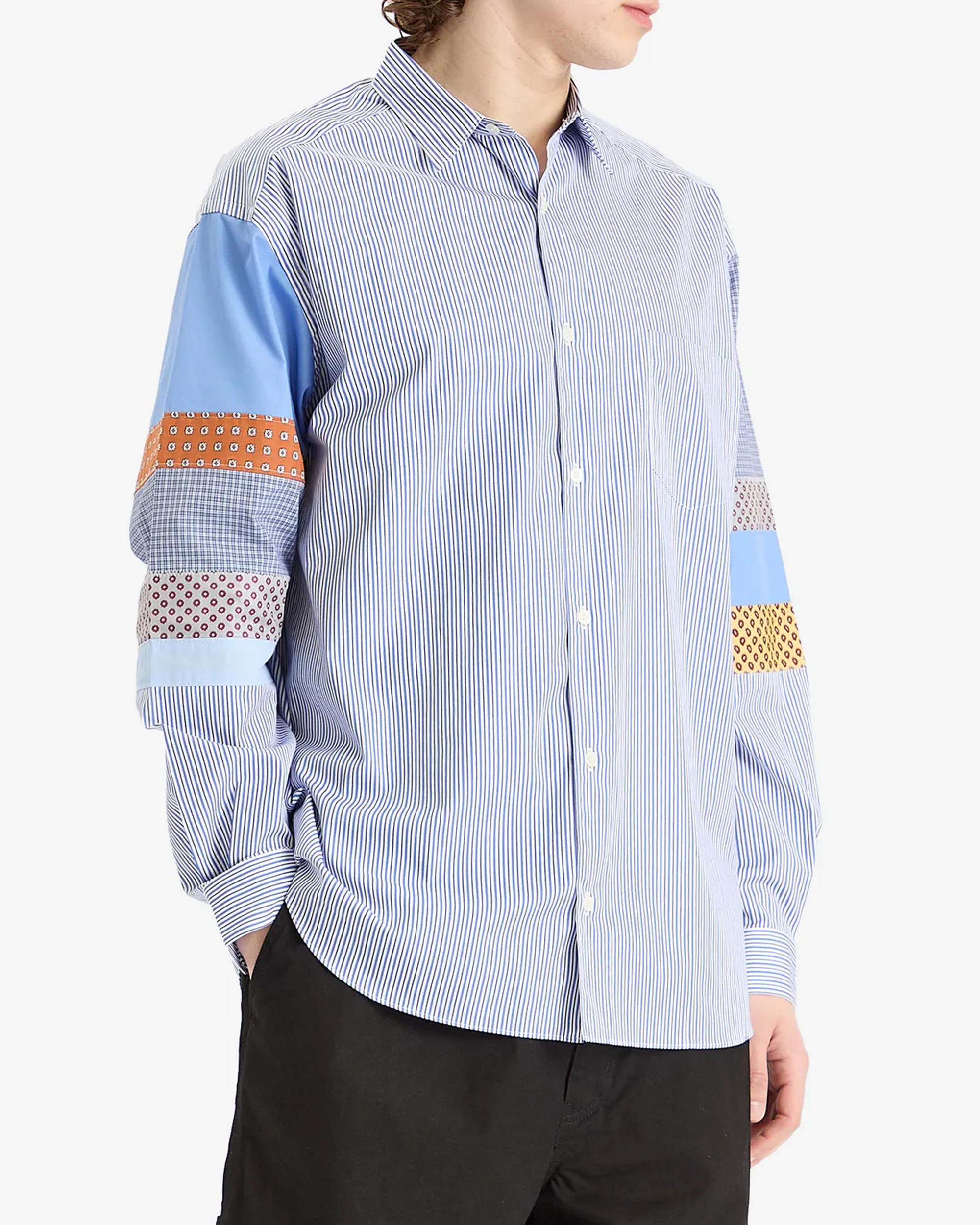 Patchwork L/S Shirt - Sax / Blue