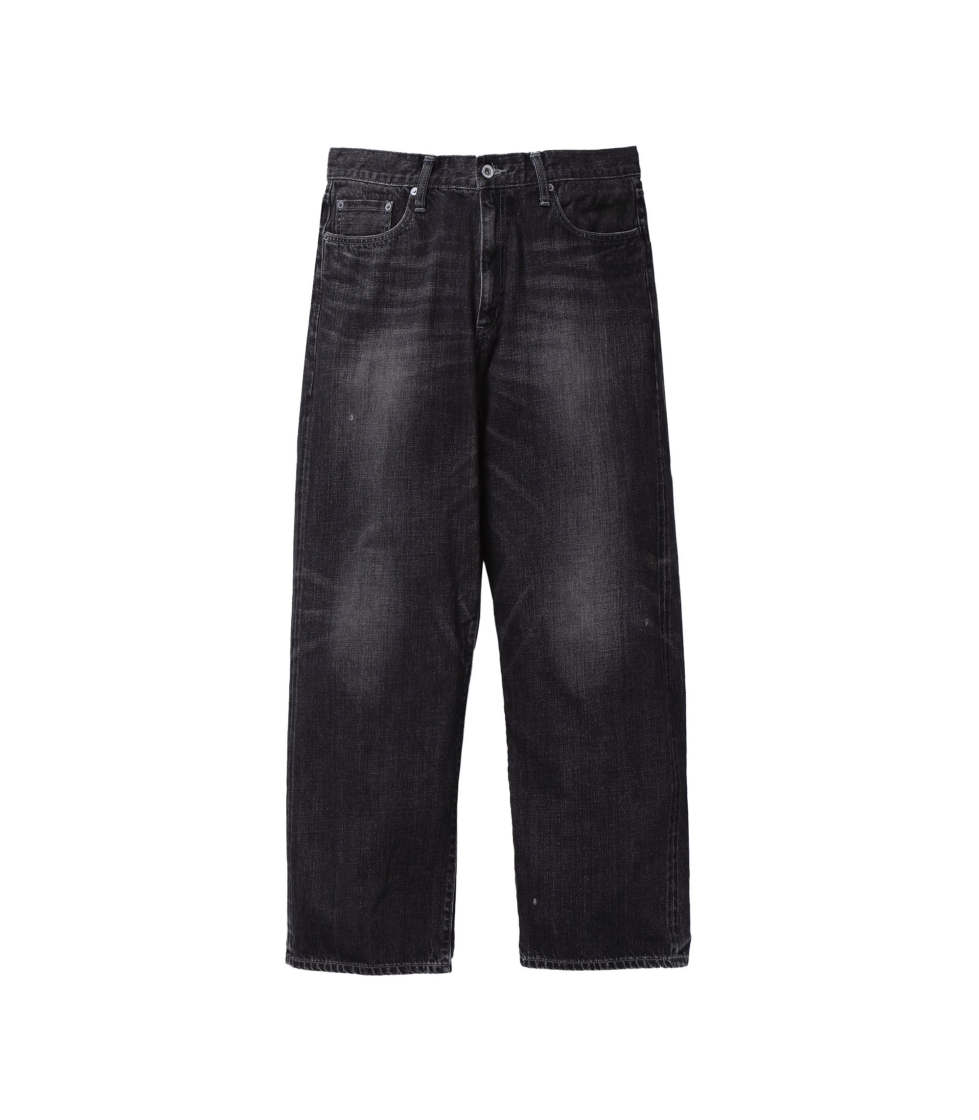 Washed Denim DP Wide Pants - Black