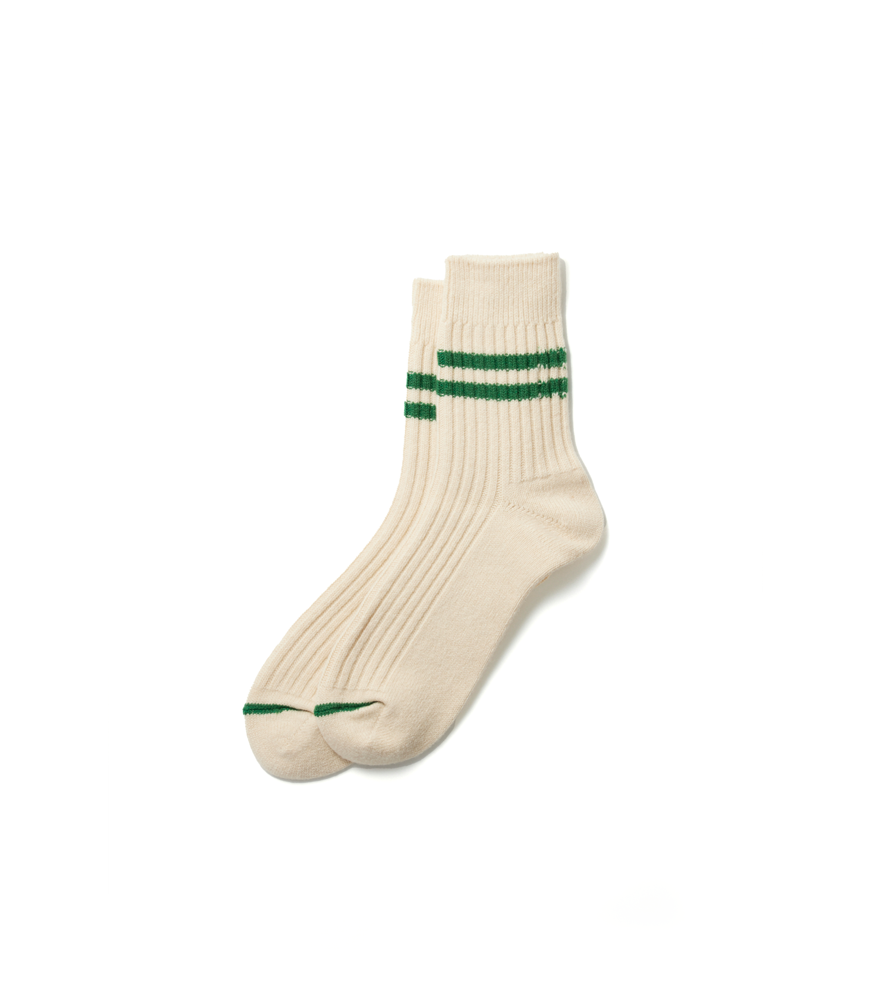 Merino Wool Stripe Socks - Off White / Green