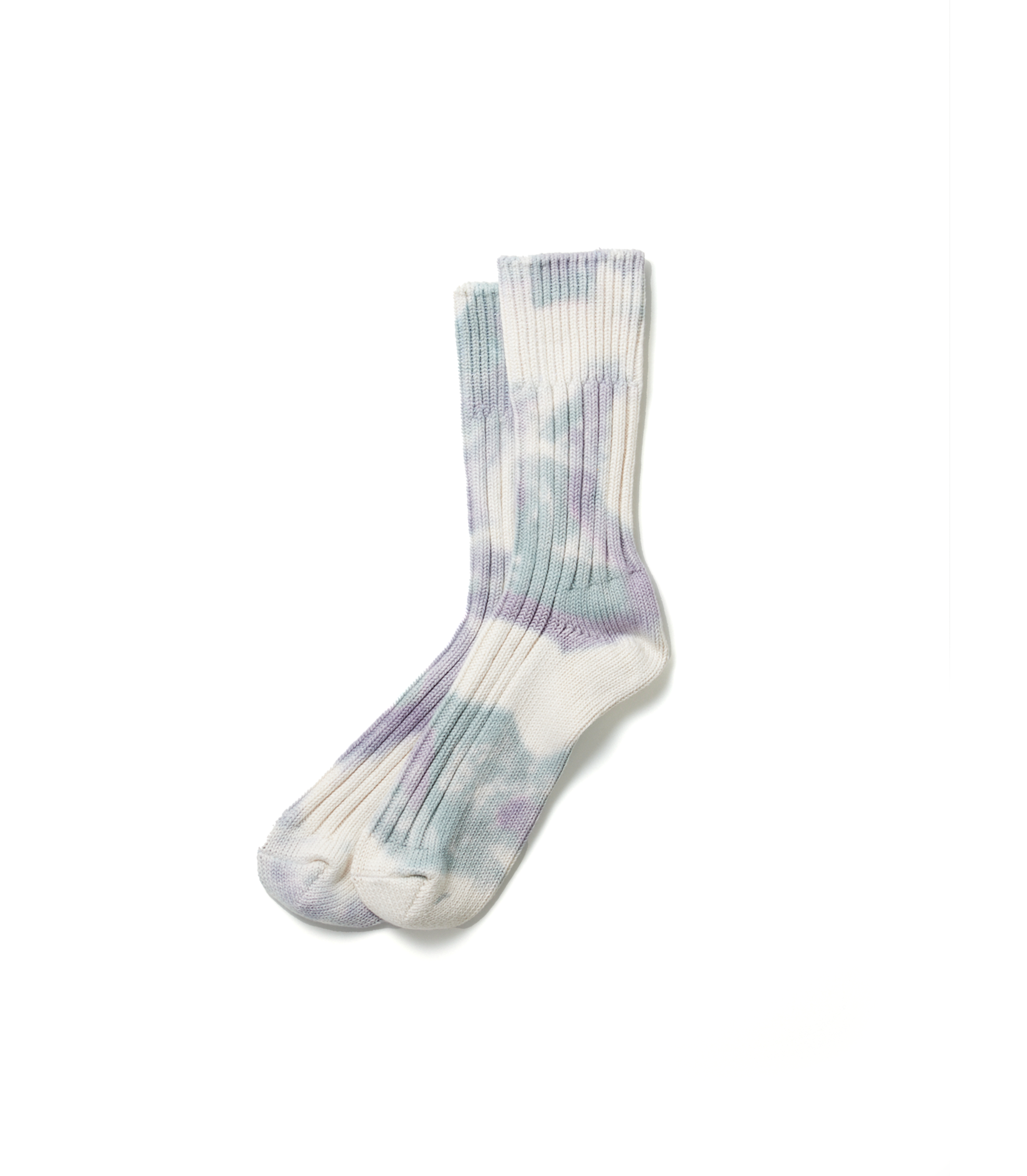 Tie-Dye Chunky Ribbed Crew Socks - Light Blue / Sax / White