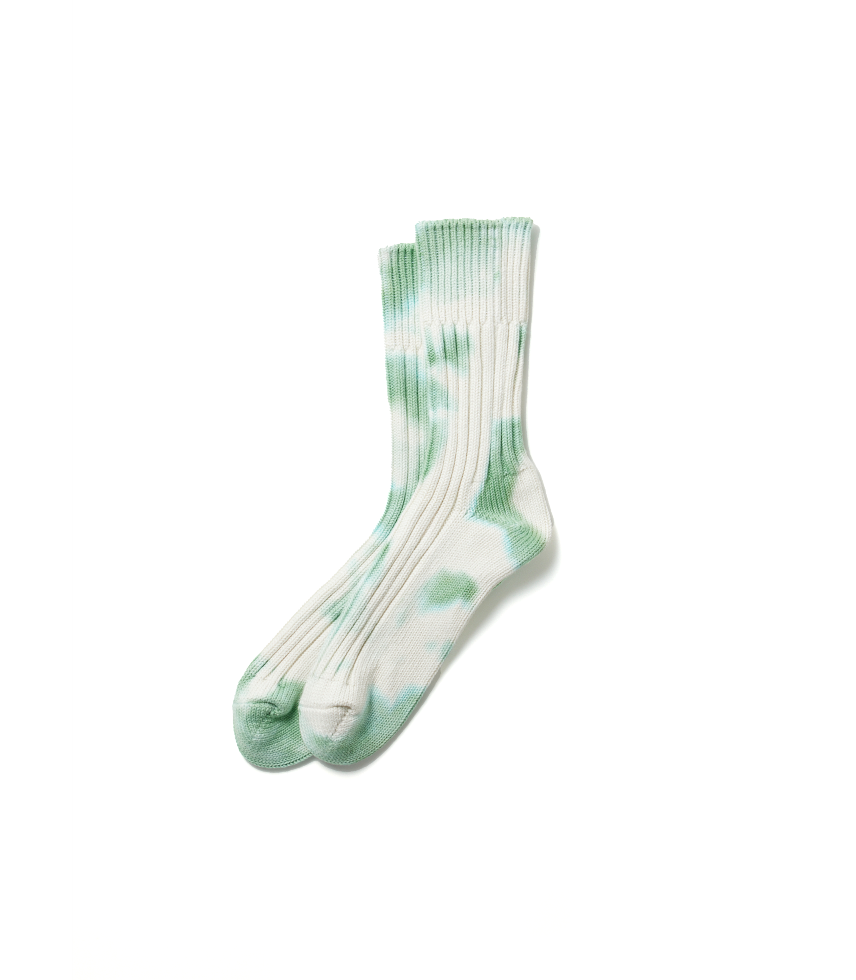Tie Dye Chunky Ribbed Crew Socks - Light Green / White
