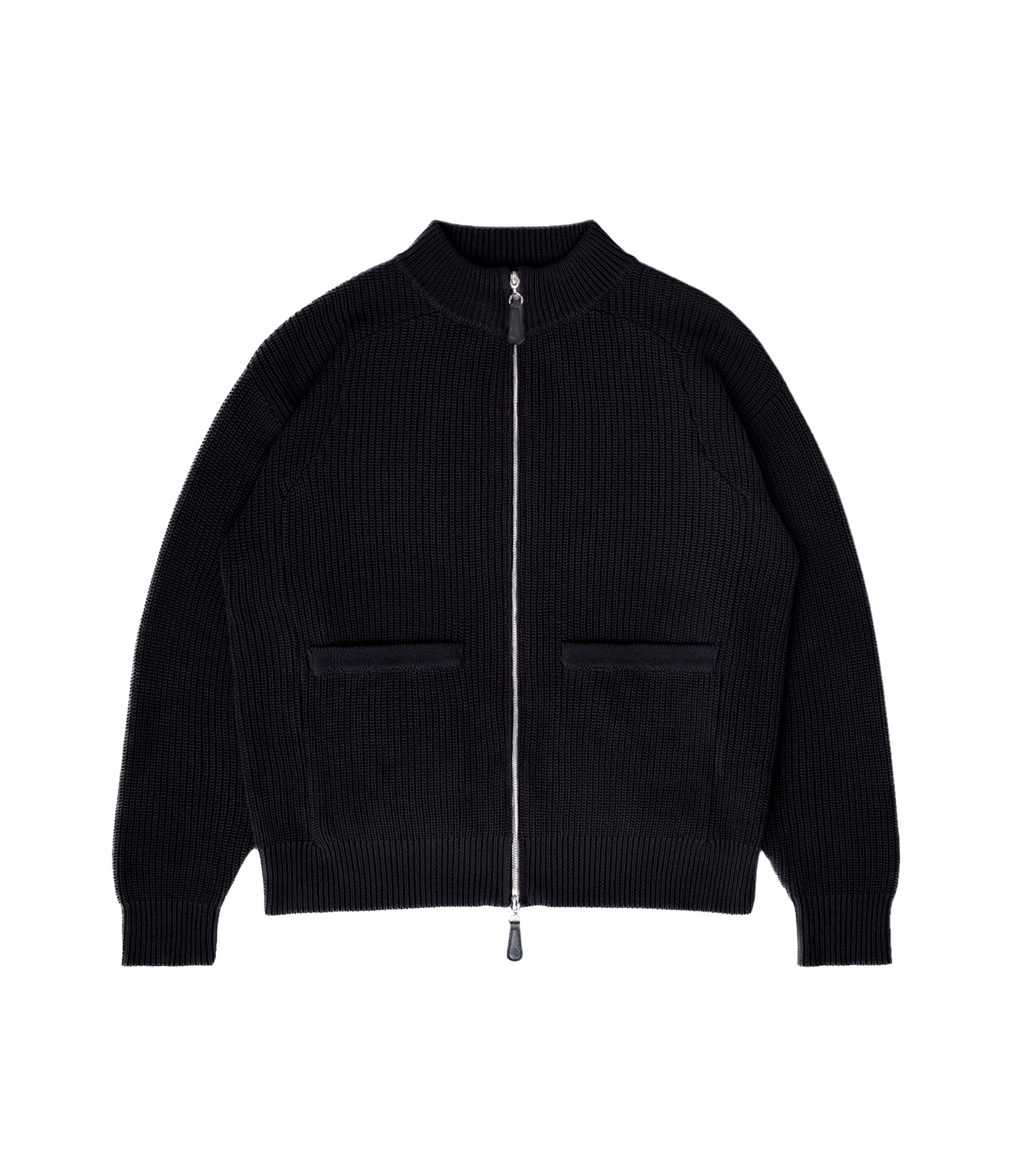 Pennant Knit Zip Cardigan - Black