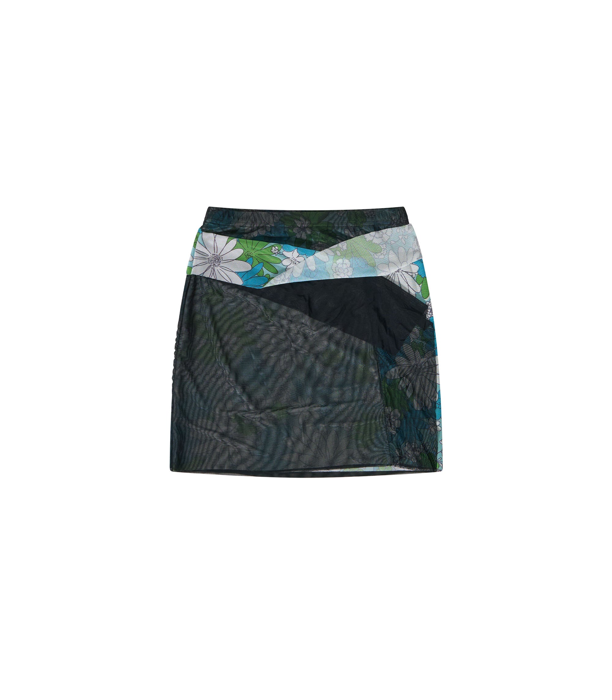 Double Layer Mesh Mini Skirt - Black / Floral