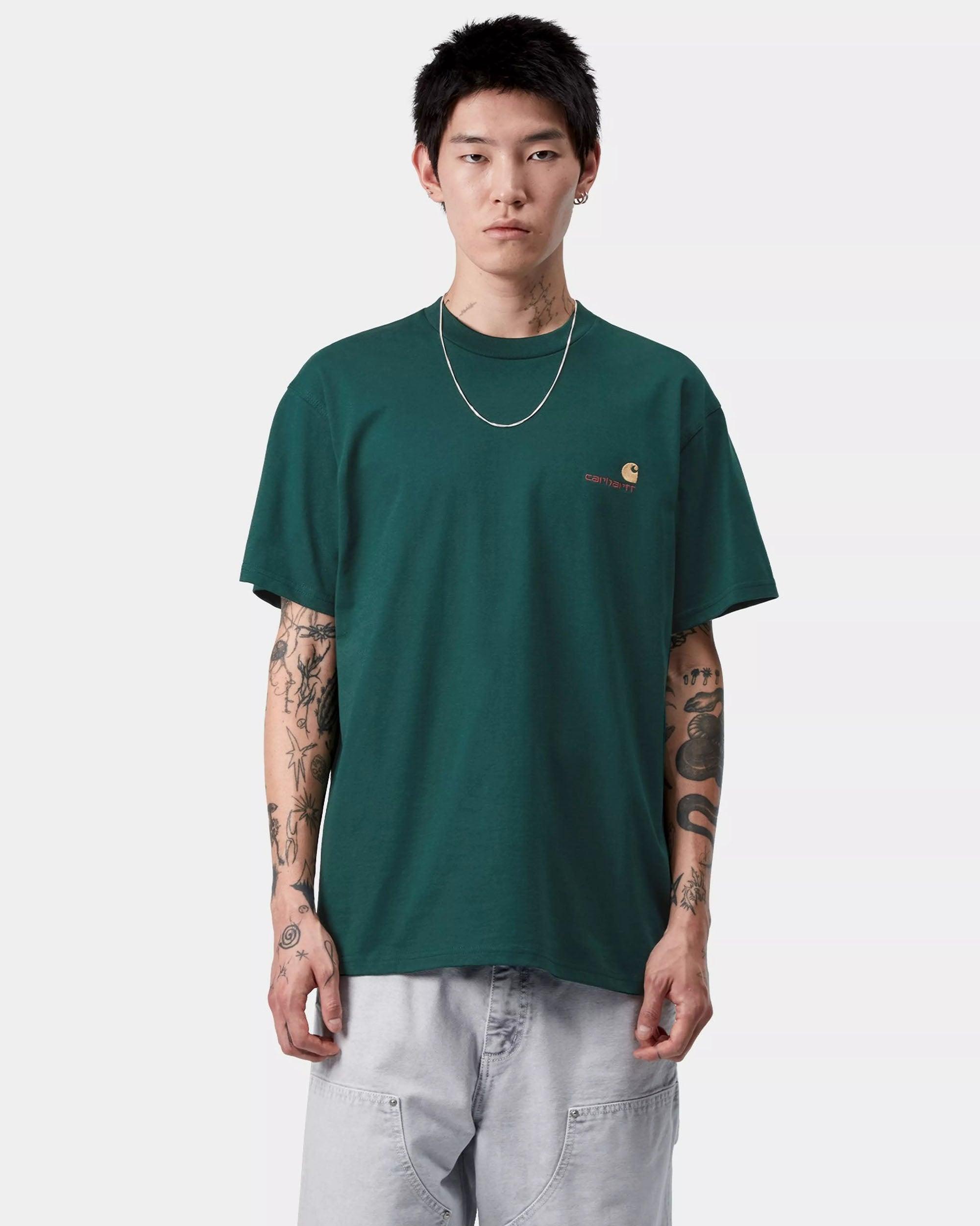 S/S American Script T-Shirt - Dark Fir