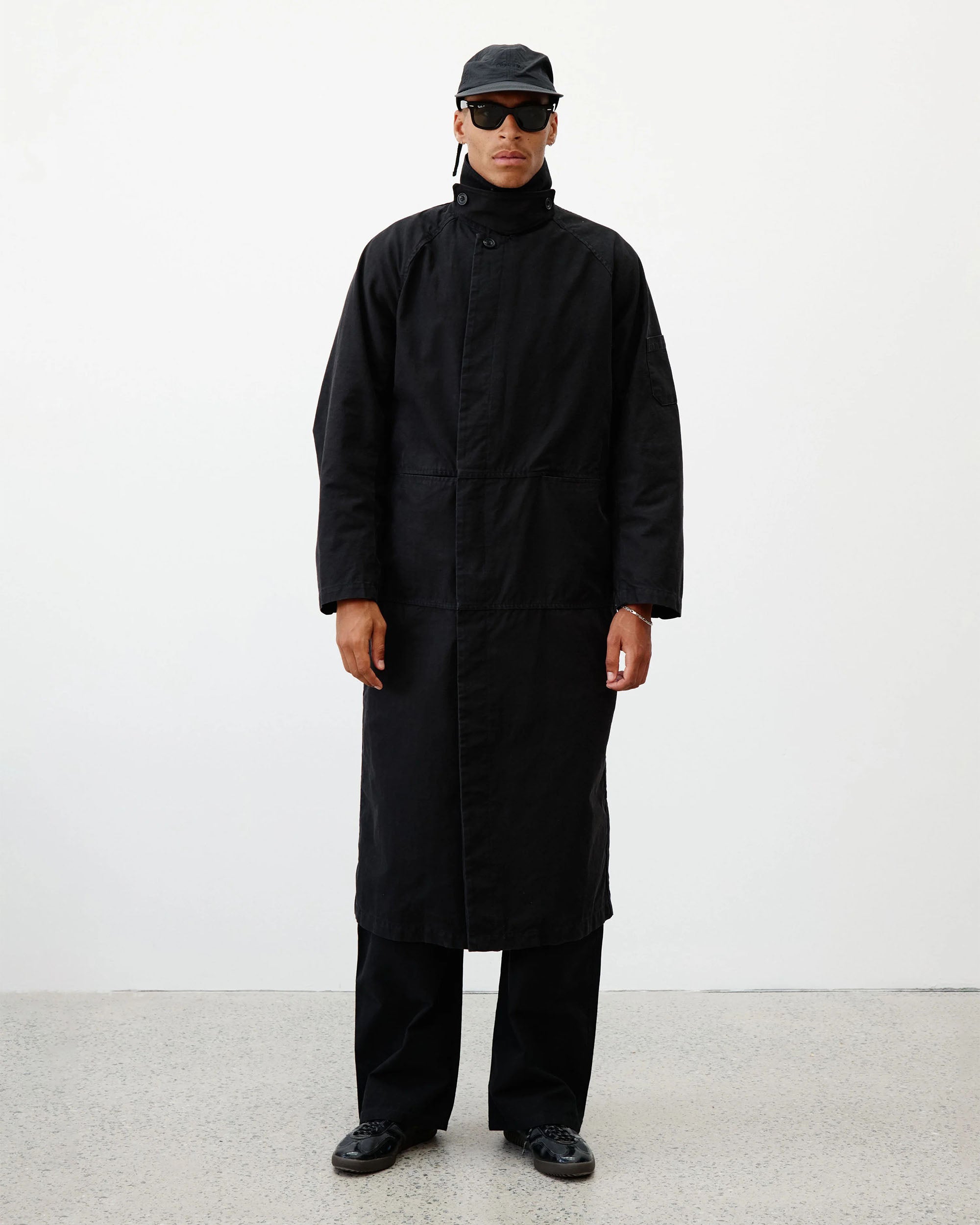 Reverse Twill Panel Trench - Black