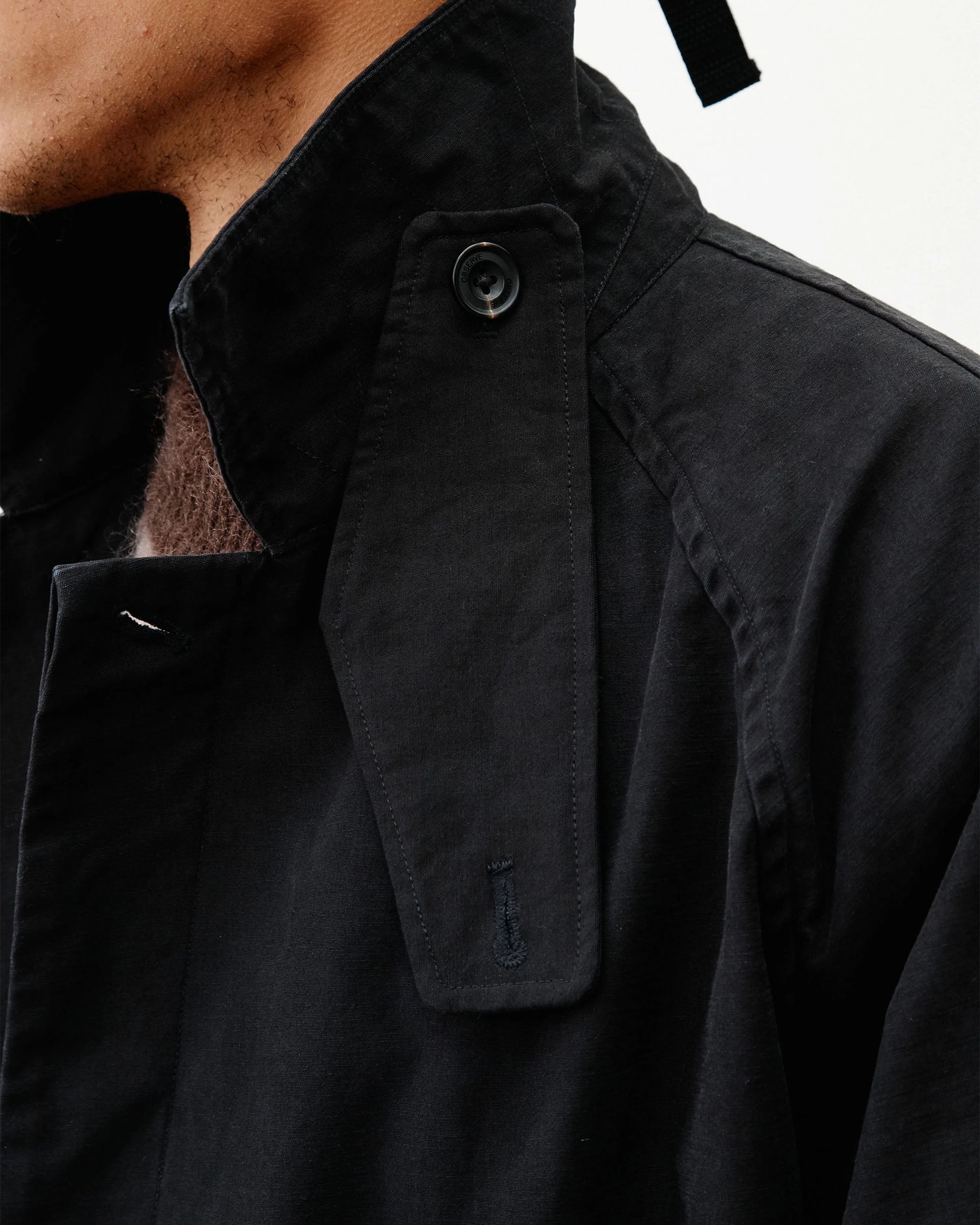 Reverse Twill Panel Trench - Black
