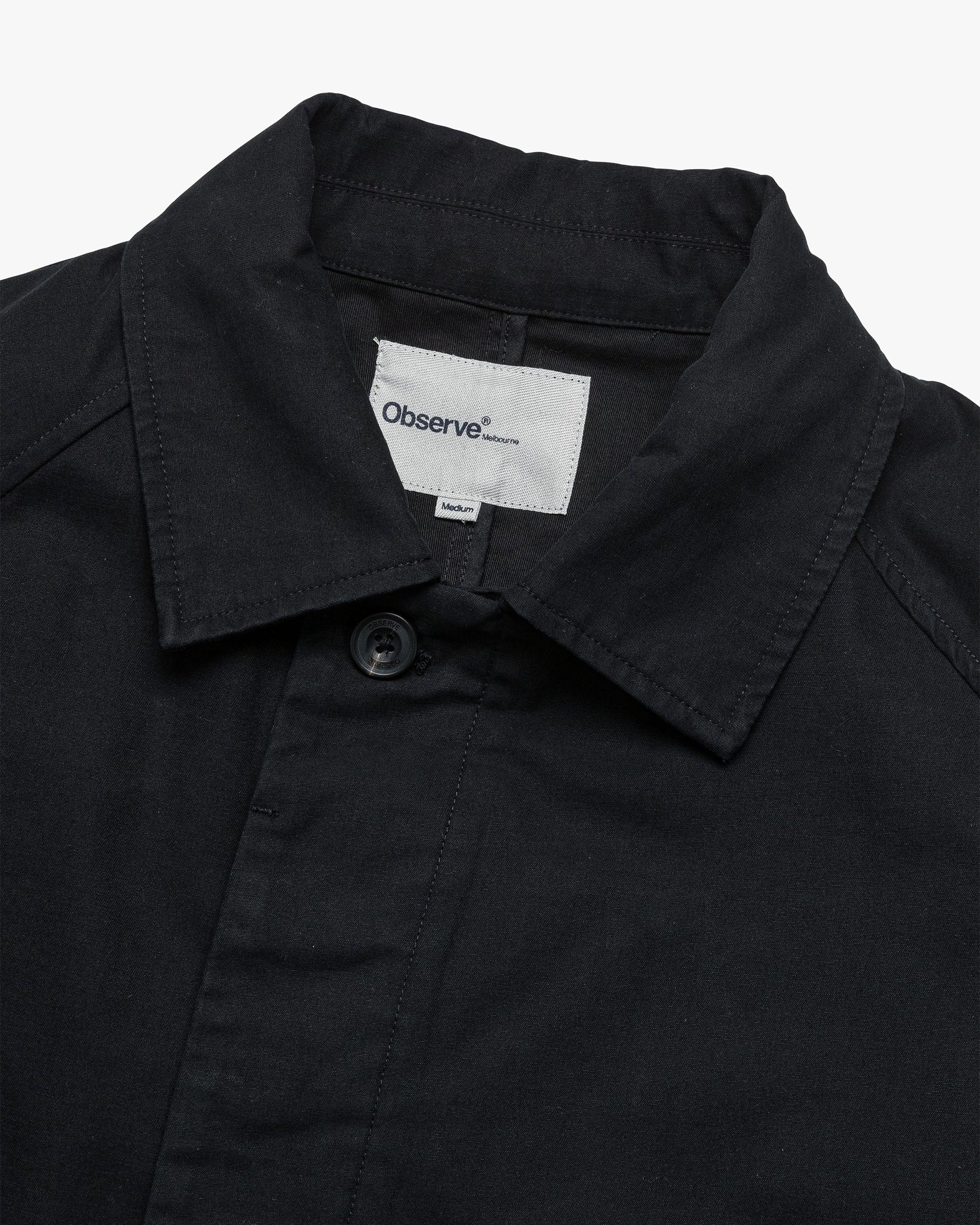 Reverse Twill Panel Trench - Black