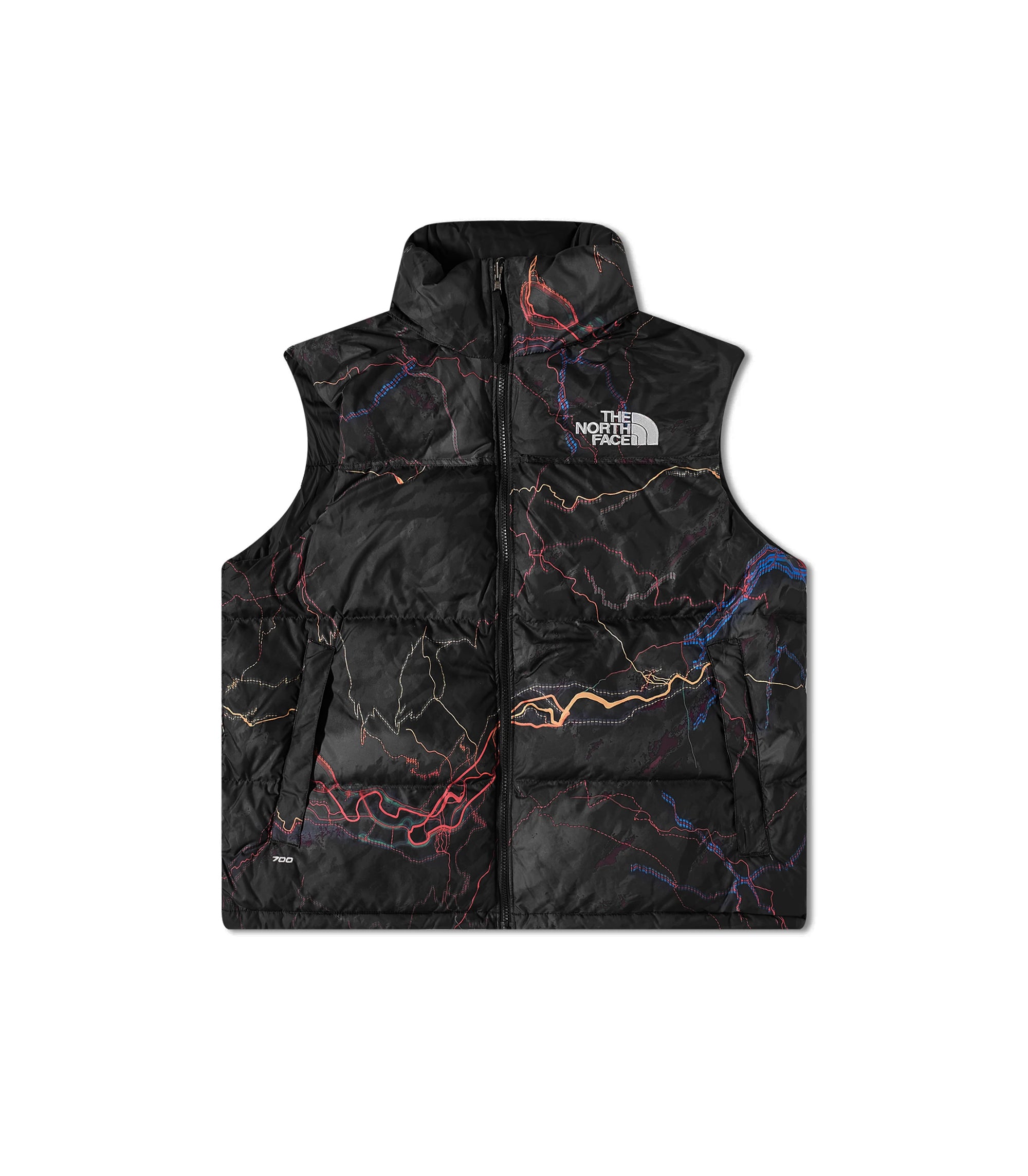 1996 Retro Nuptse Vest Jacket - Black / Trail Glow Print