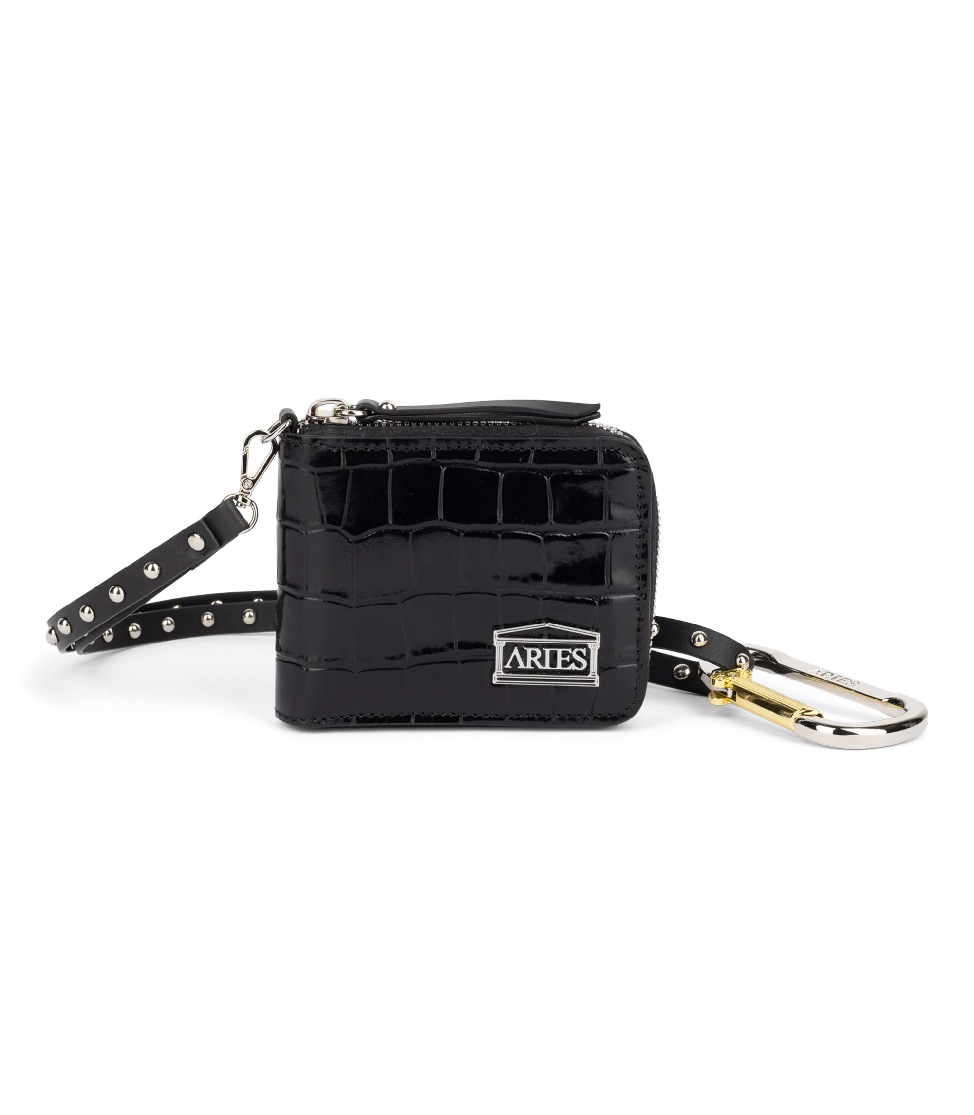Croc Studded Bobby Wallet - Black