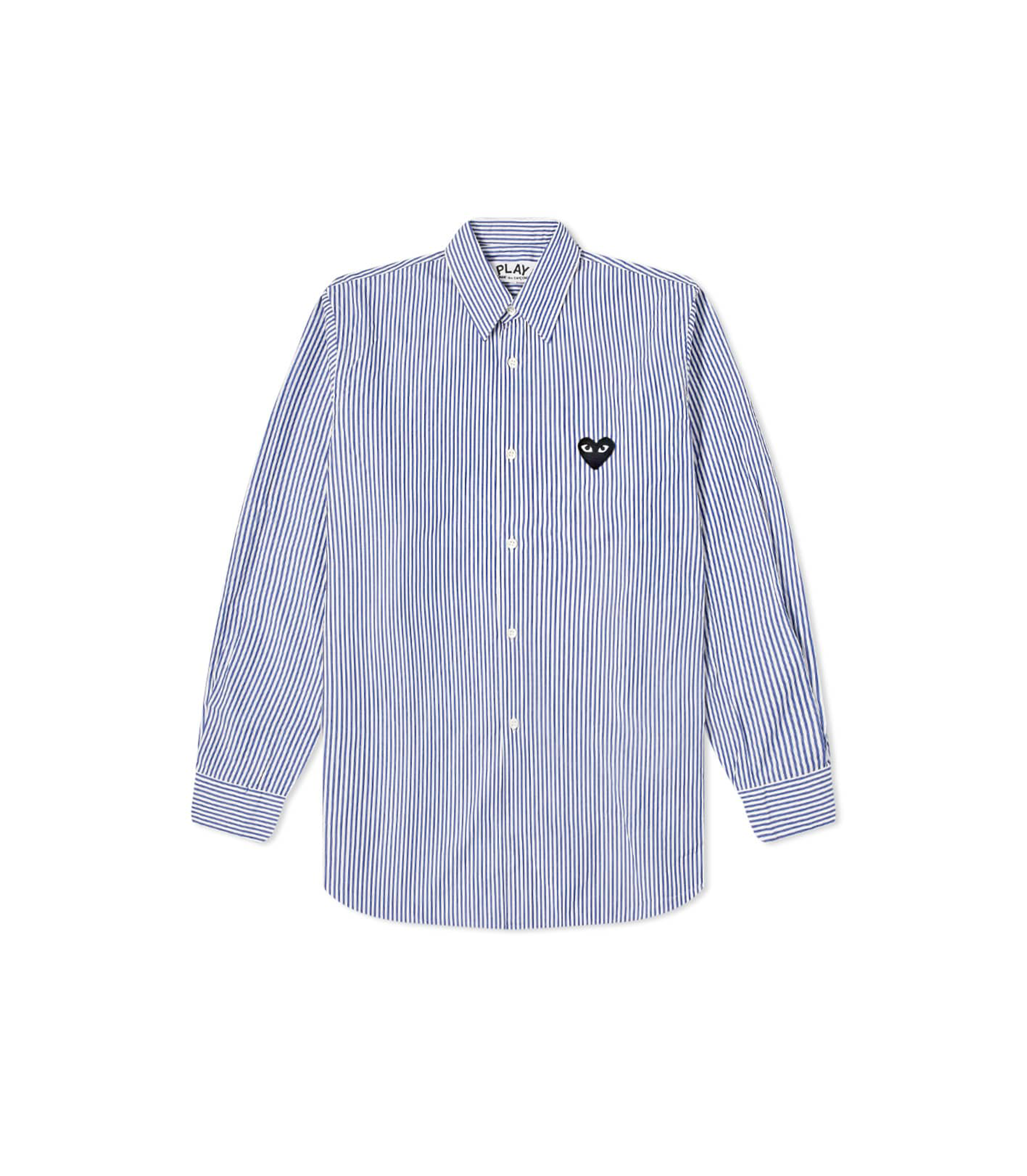 Heart Logo Striped Button Down Shirt - Blue / Black