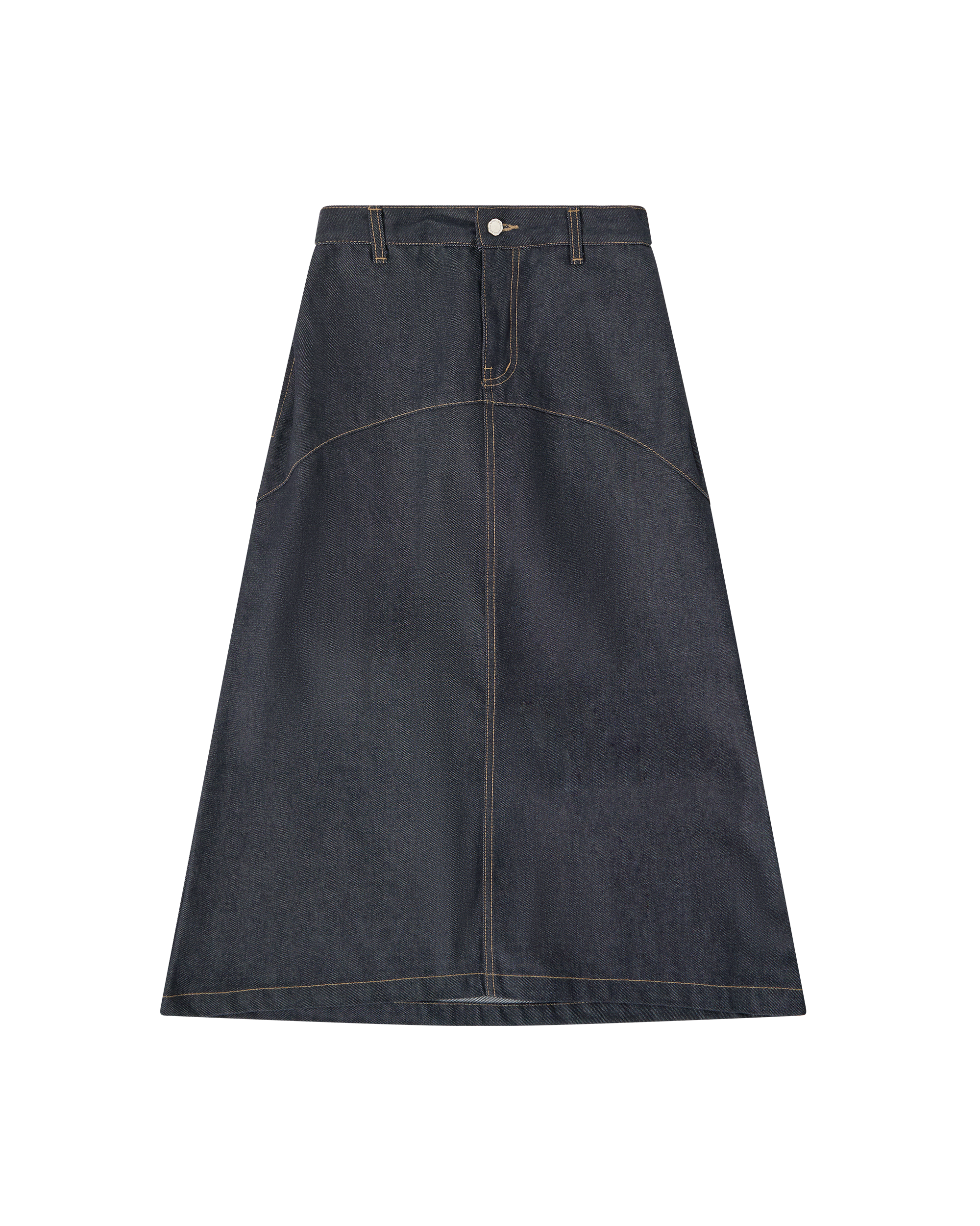 Raw Denim In-Stitch Denim Skirt - Indigo