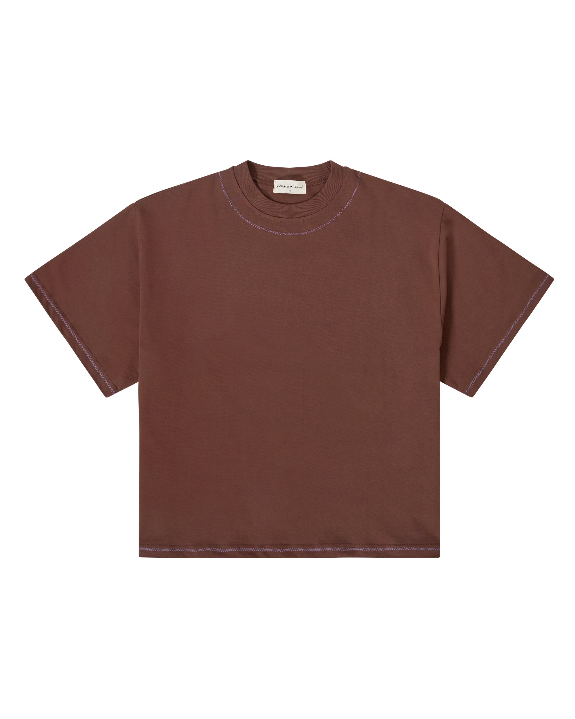 Hand-Embroidered Cropped Tee - Brown