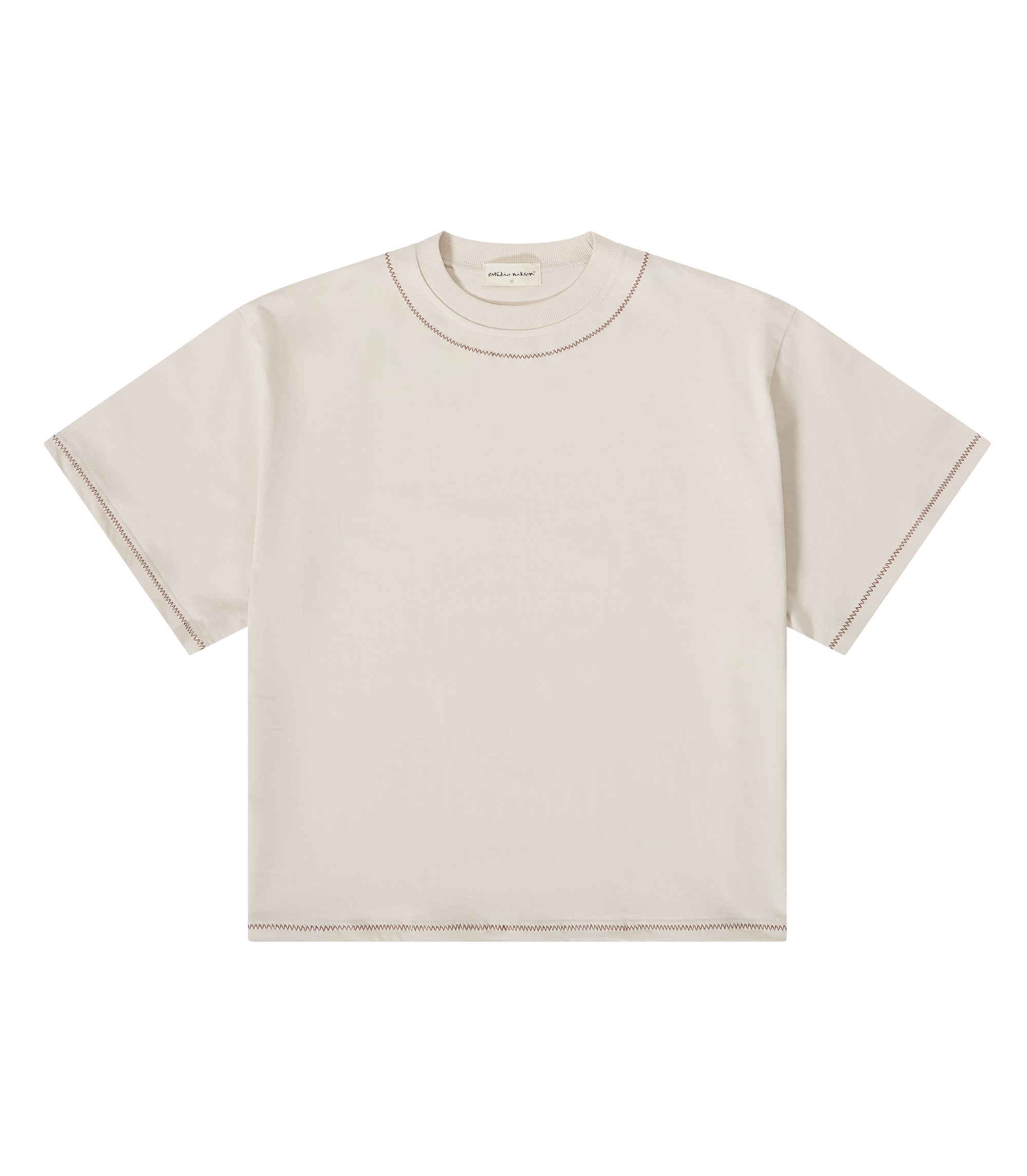 Hand-Embroidered Cropped Tee - Beige
