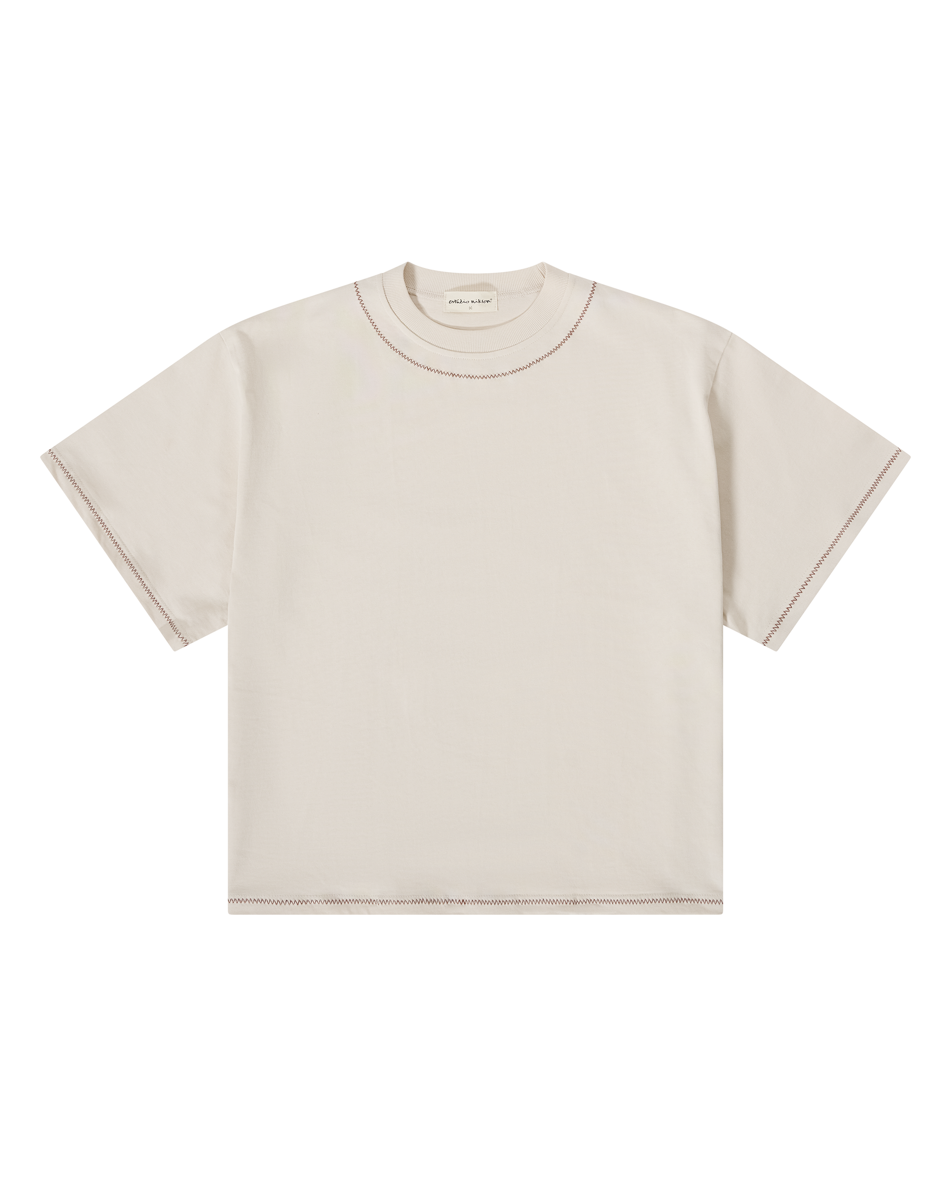 Estudio Niksen Hand-Embroidered Cropped Tee Beige | HIGHS AND LOWS