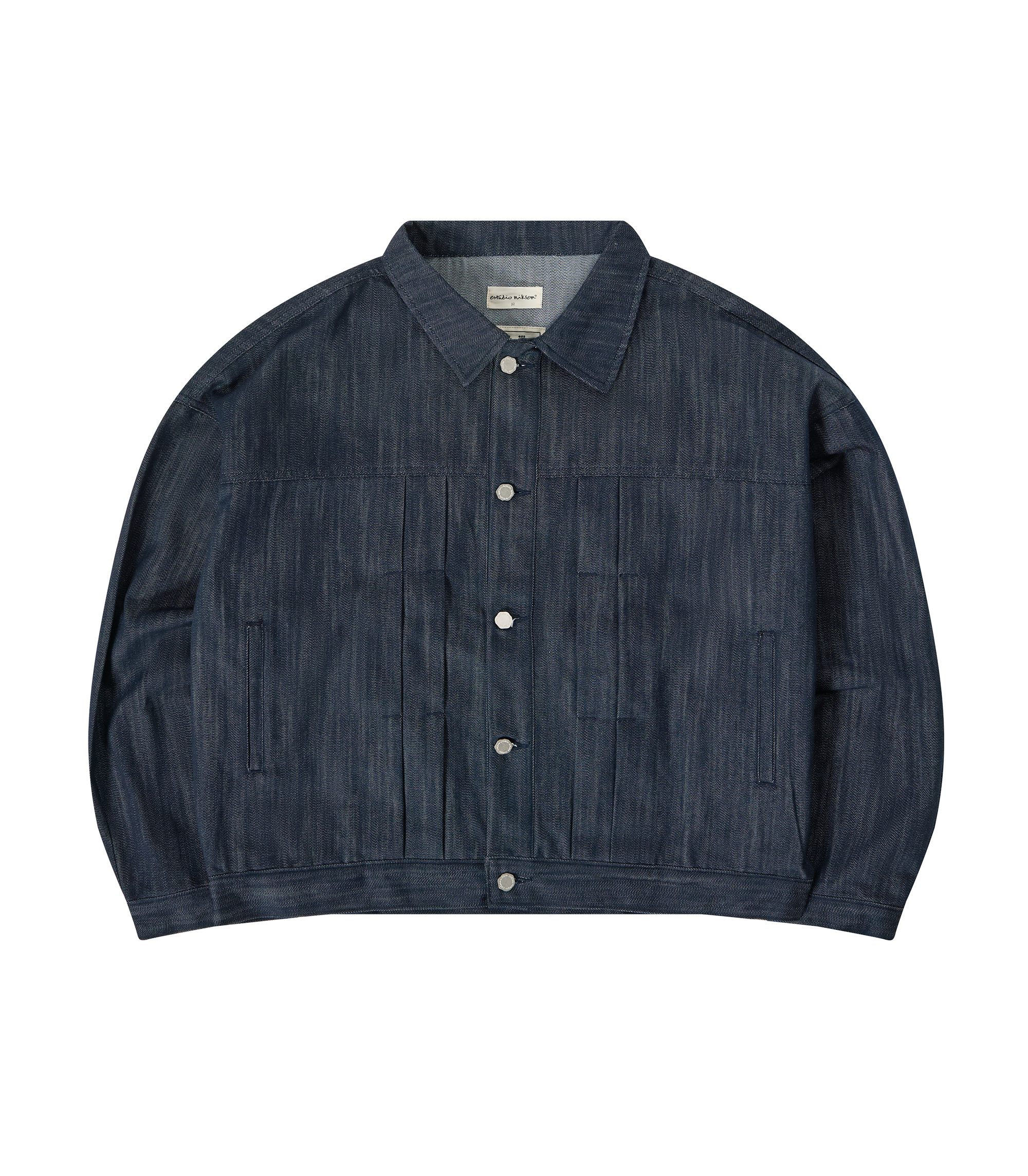 Back-Strap Pleated Trucker Jacket - Indigo
