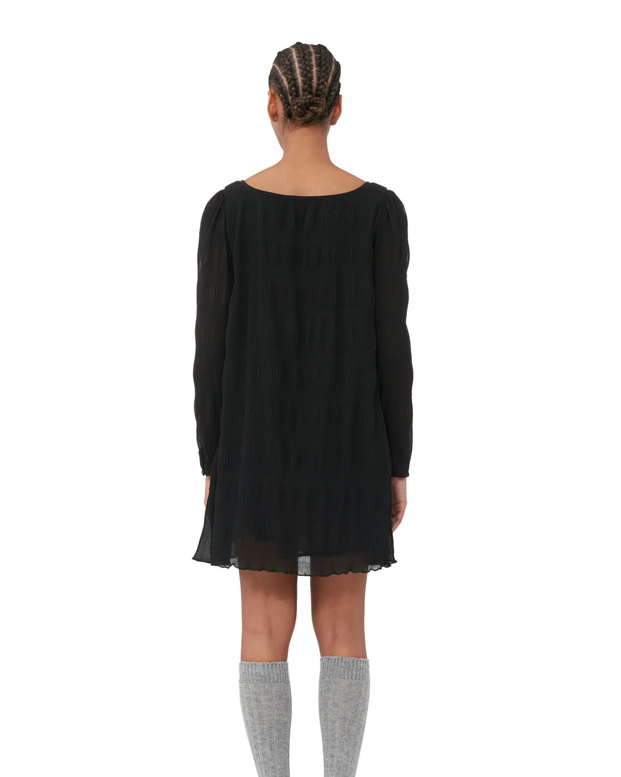 Pleated Georgette Mini Dress - Black