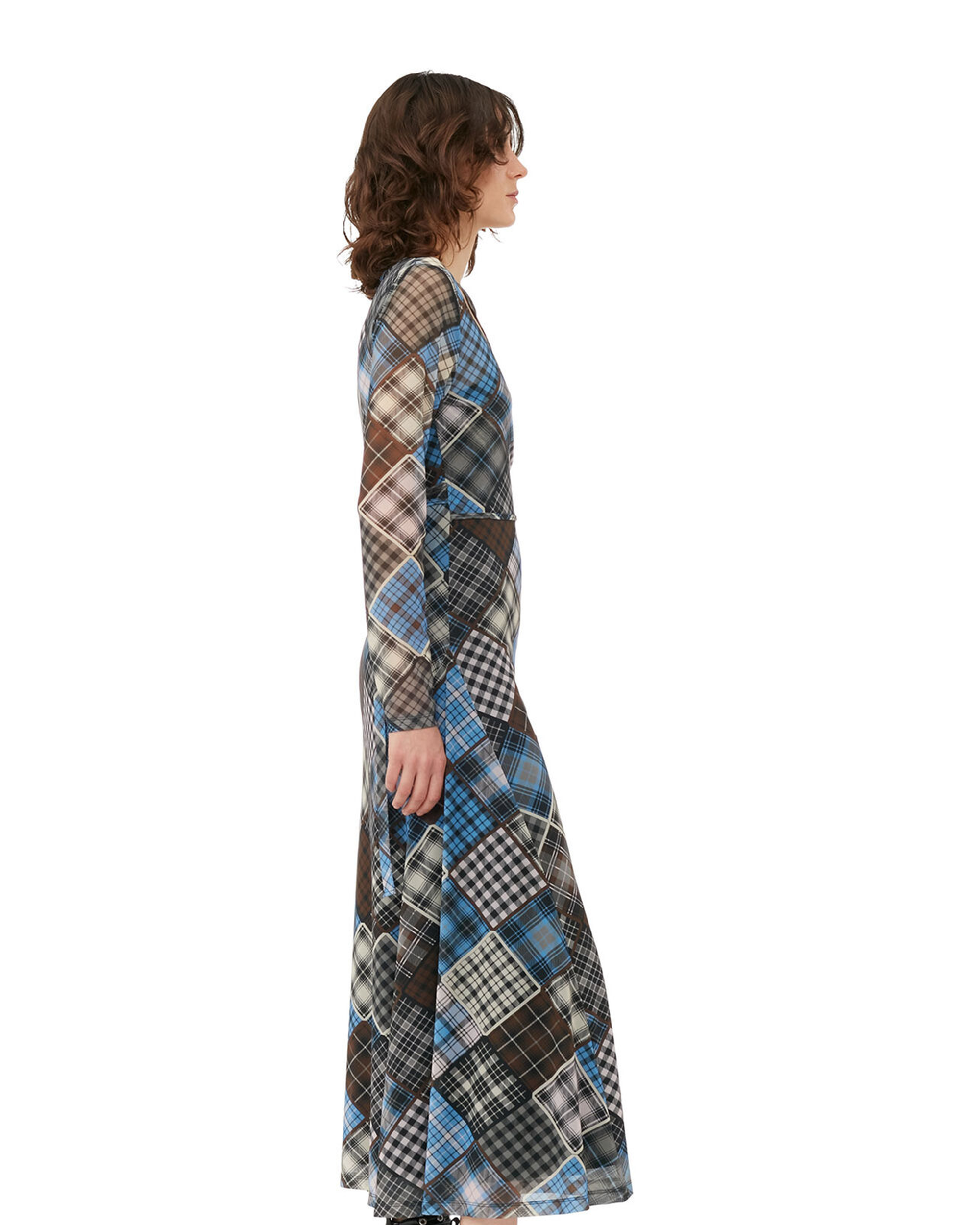 Printed Mesh Wrap Maxi Dress - Blue