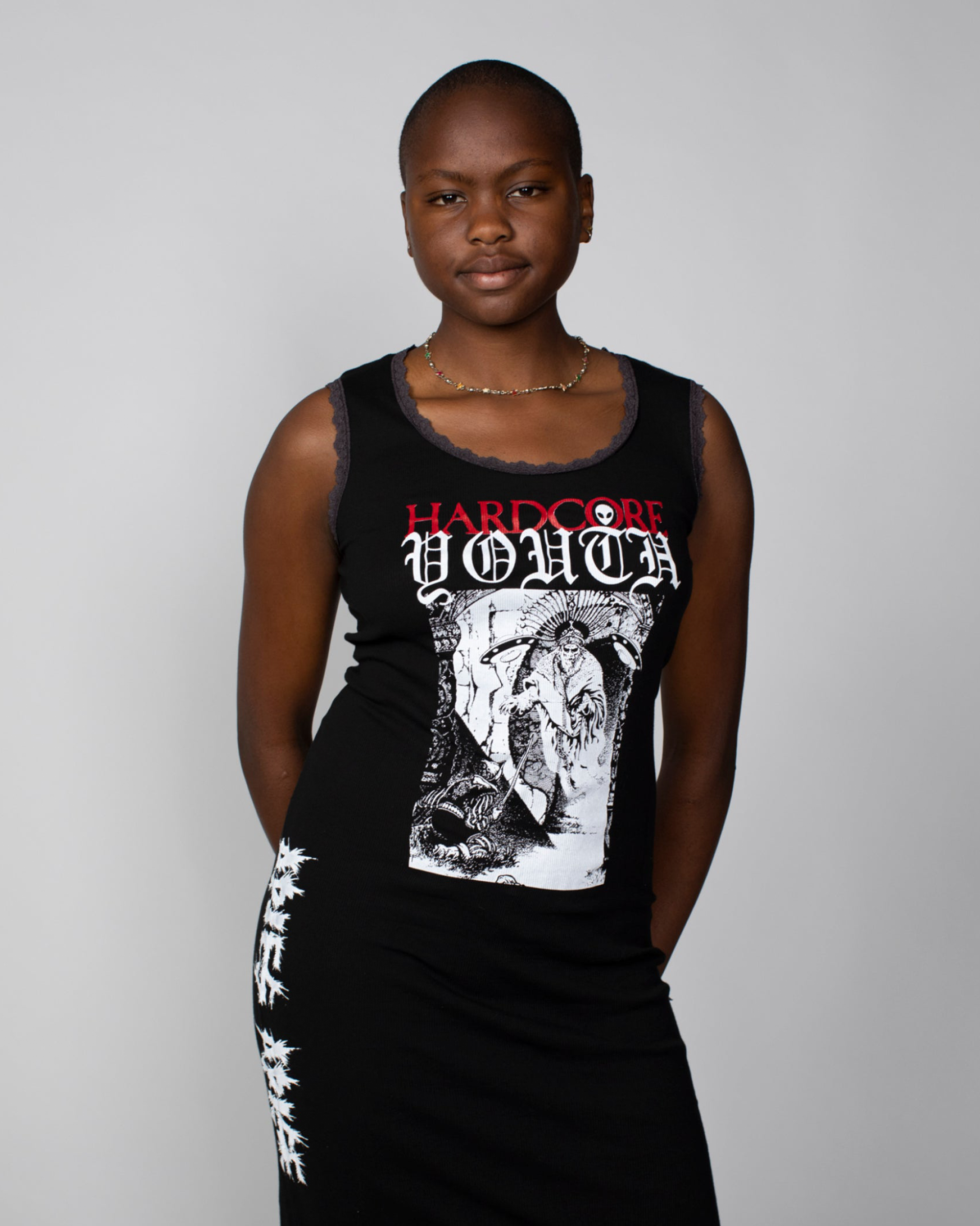 Hardcore Lace Trim Vest Dress - Black