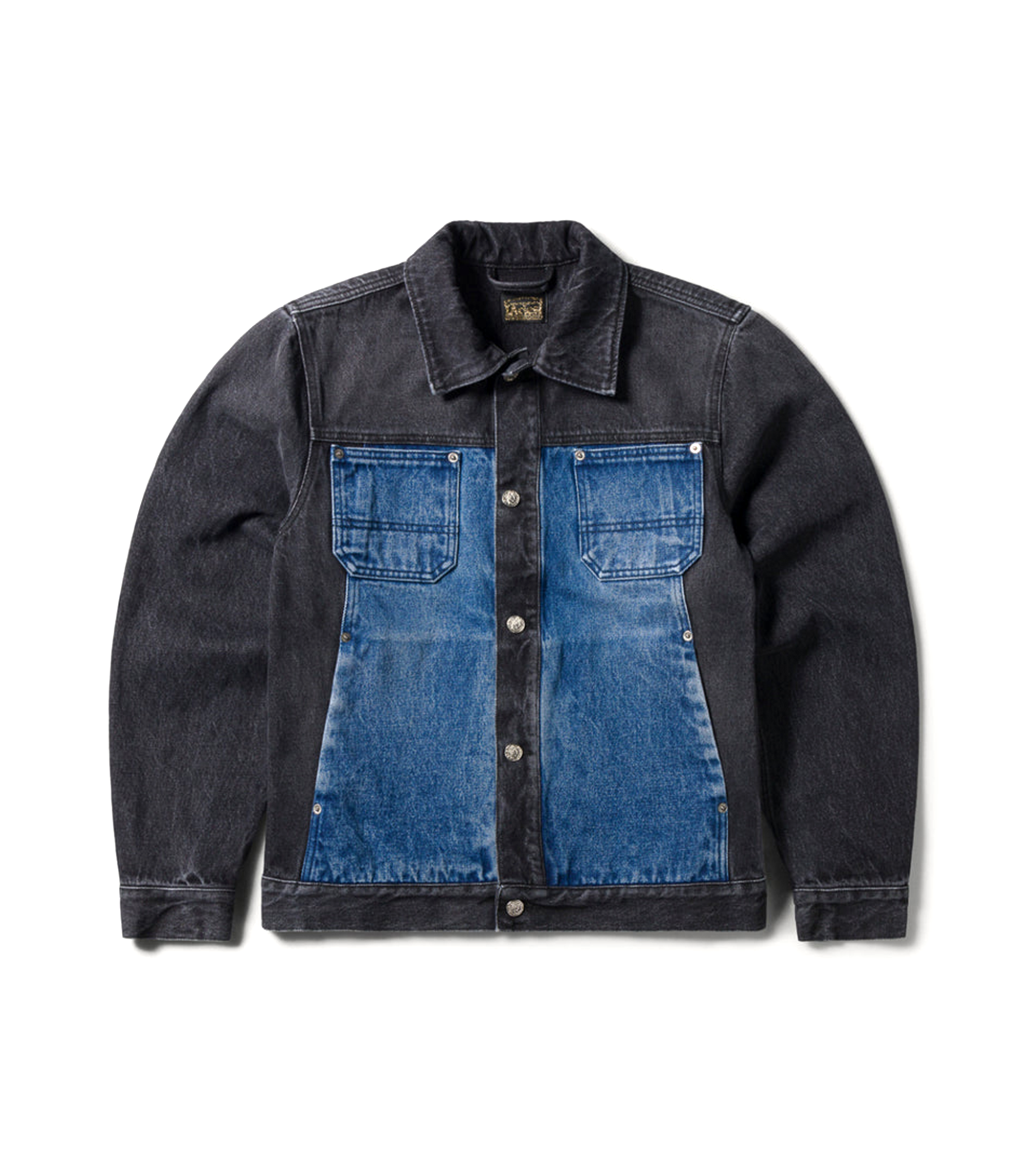 Colour Blocked Denim Work Jacket - Black / Blue