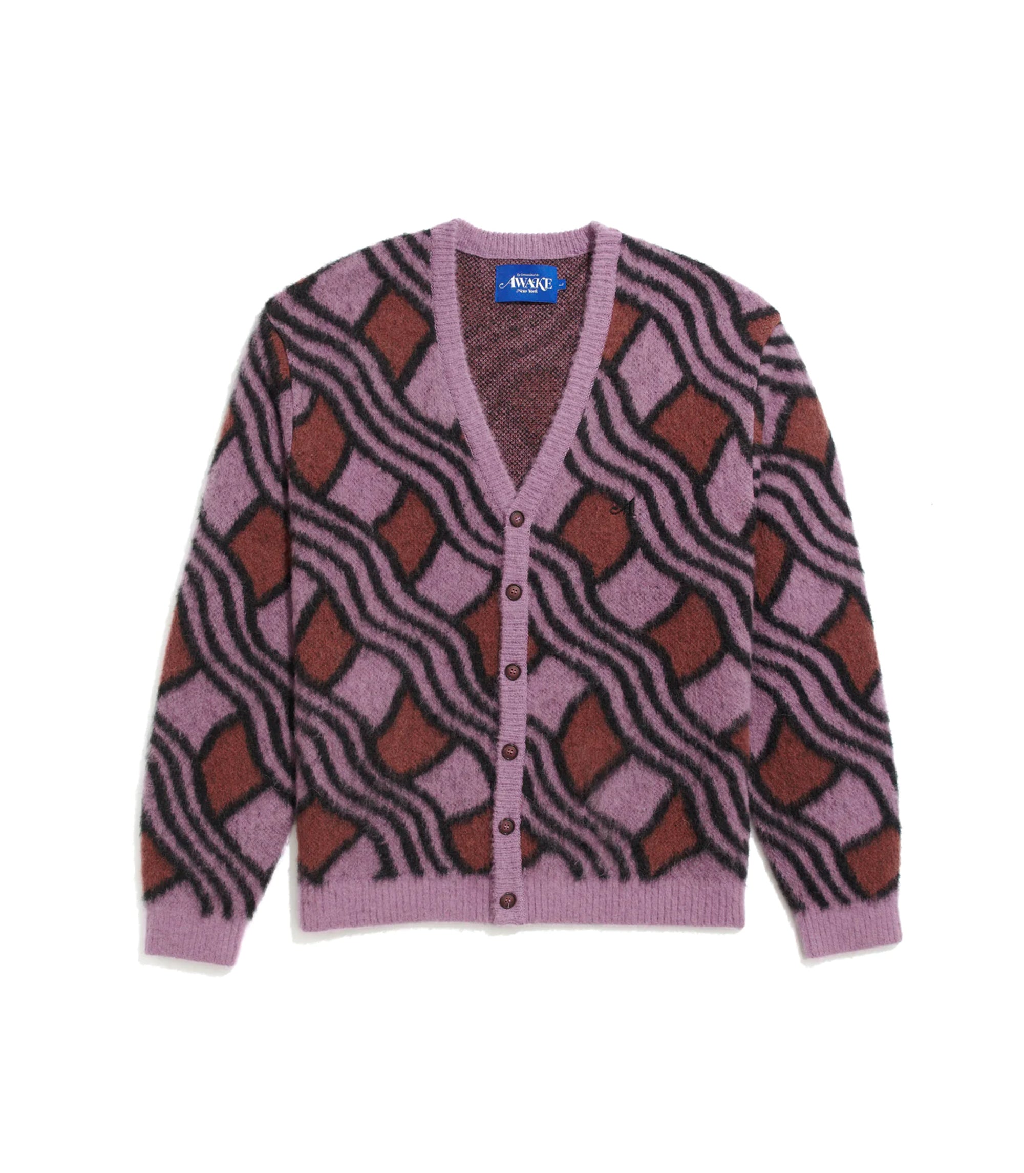 Wavy Jacquard Mohair Cardigan - Pink / Rust