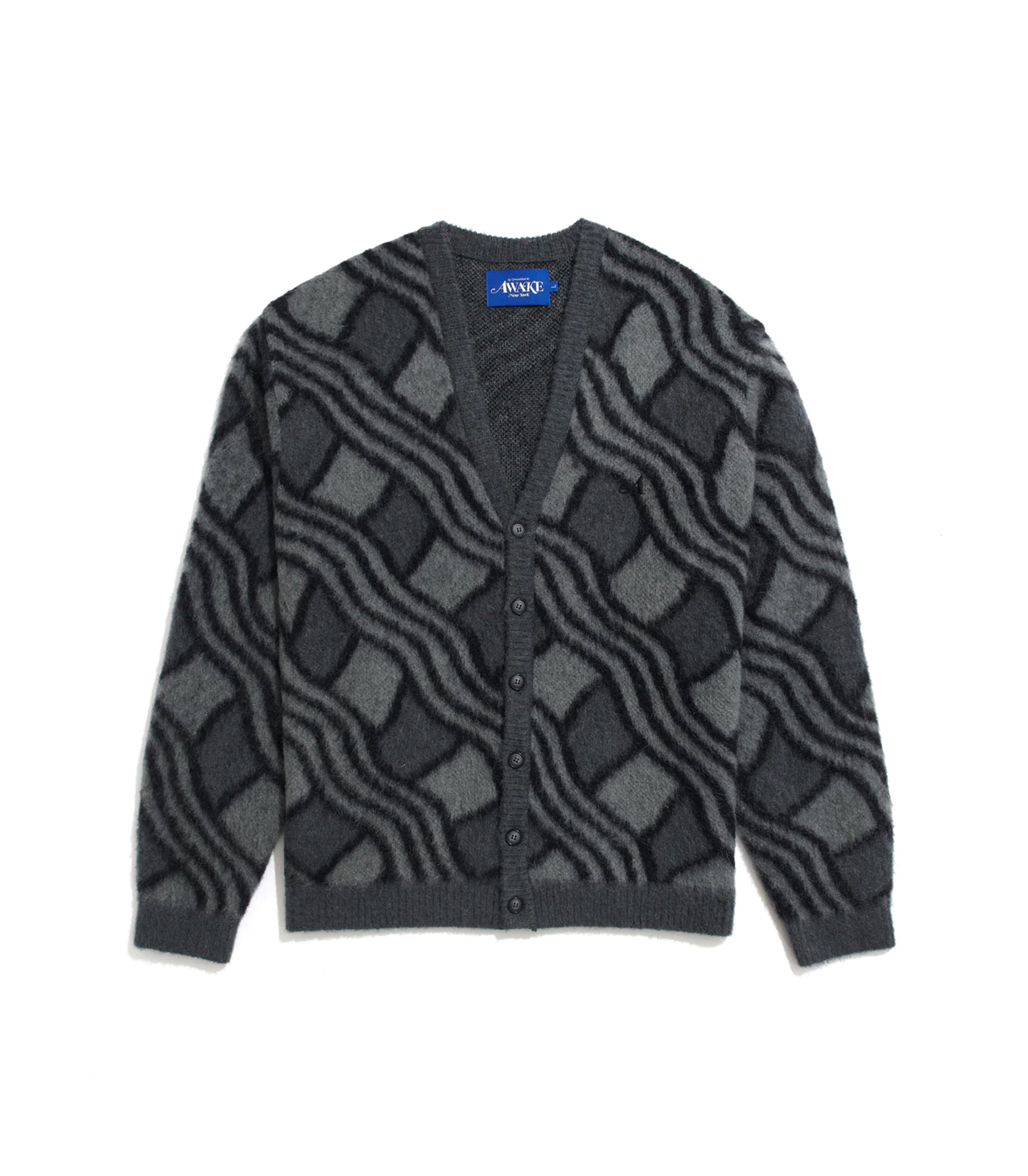 Wavy Jacquard Mohair Cardigan - Charcoal / Grey