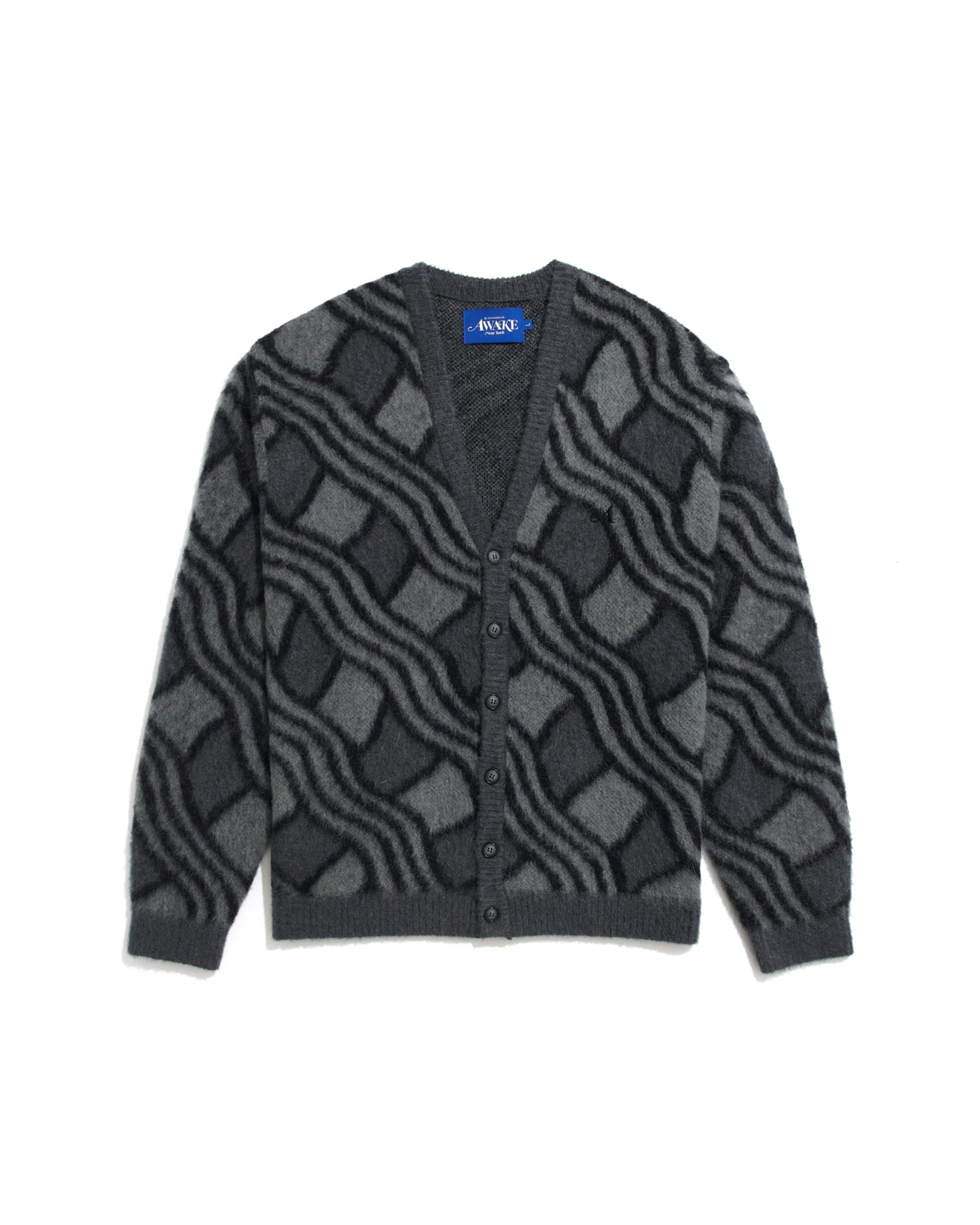 Wavy Jacquard Mohair Cardigan - Charcoal / Grey