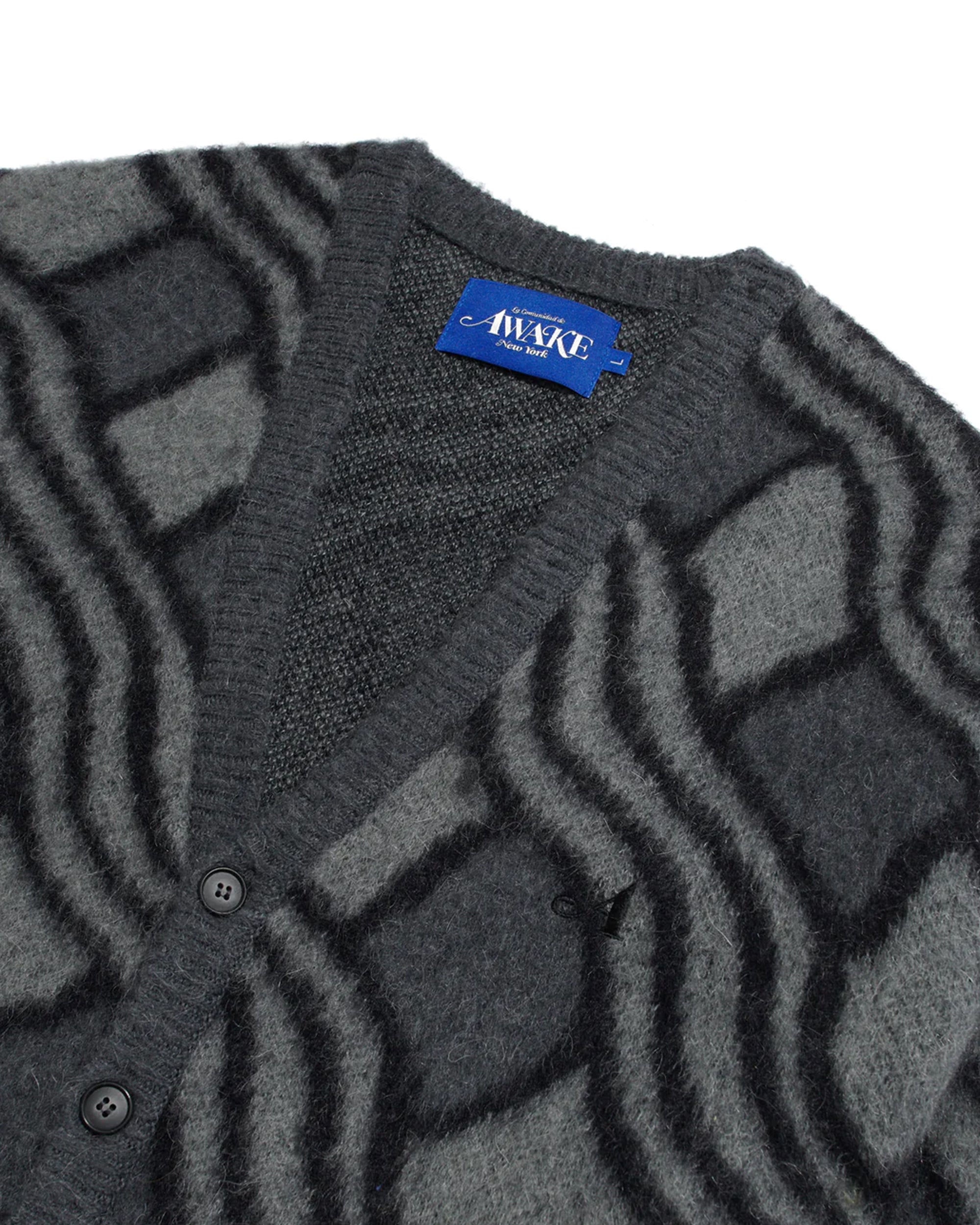 Wavy Jacquard Mohair Cardigan - Charcoal / Grey