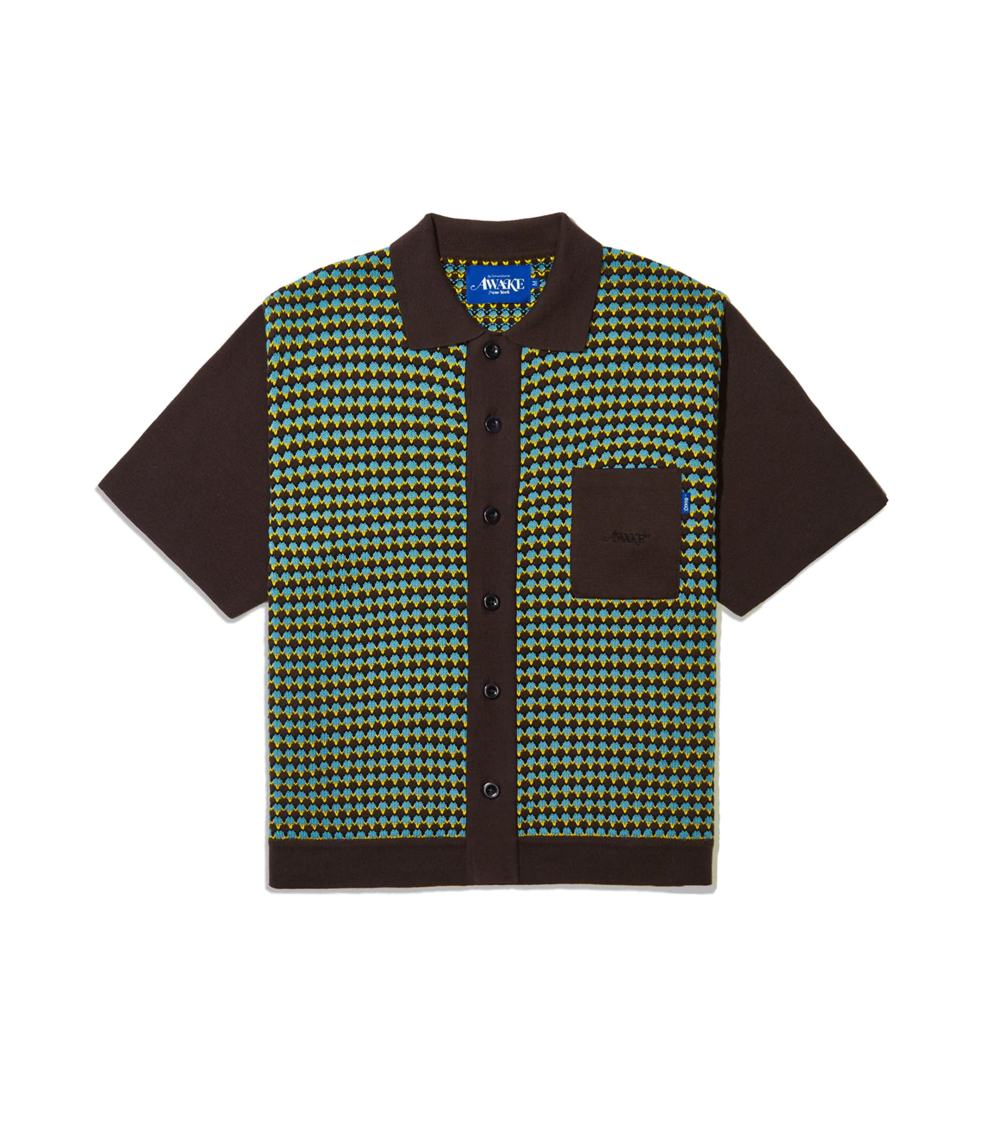 Knit Crochet SS Button Down - Brown
