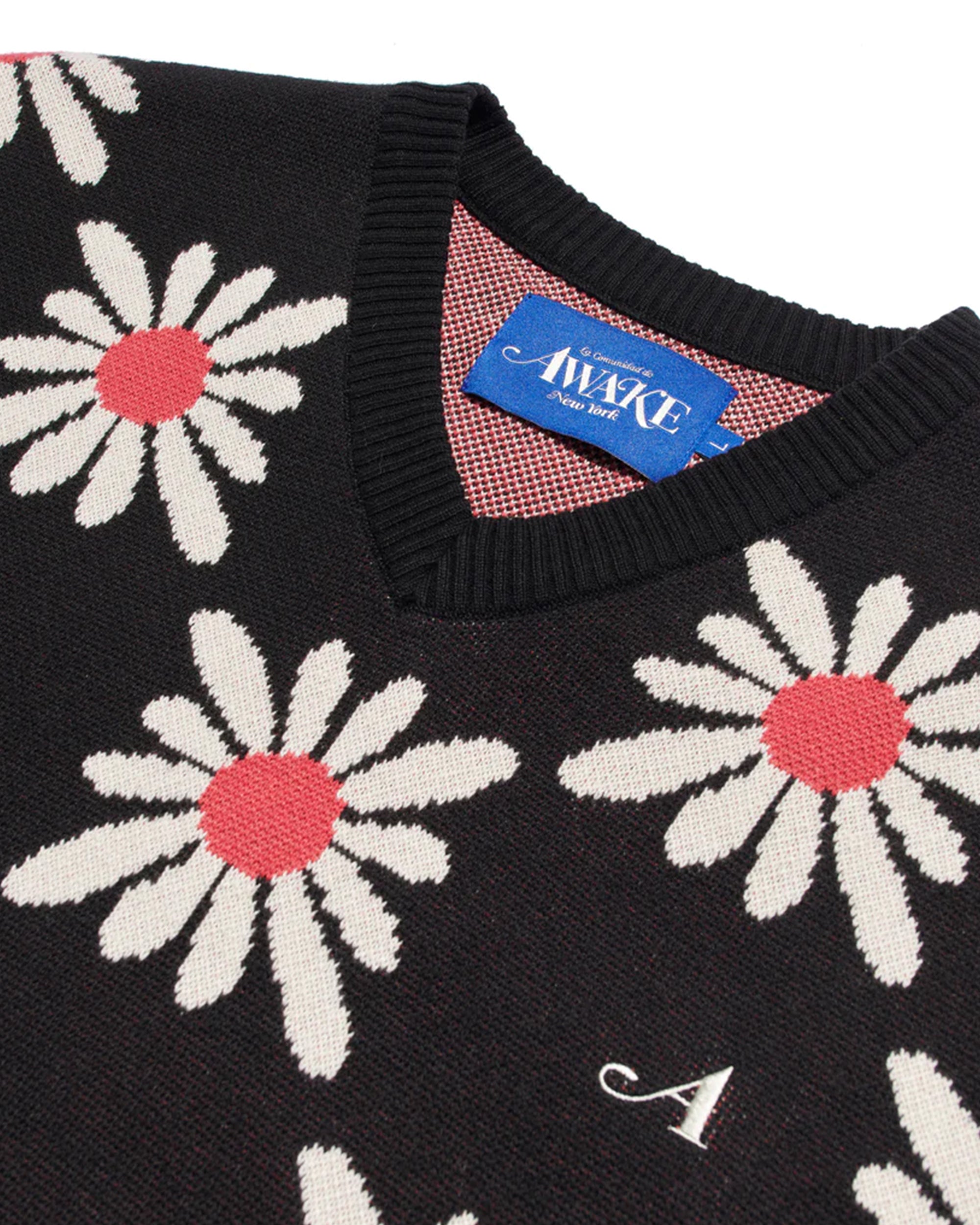 Checkered Floral Sweater Vest - Black