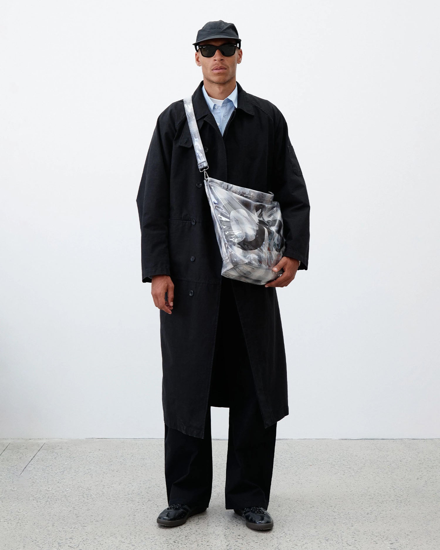 PVC Plaid Cross-Body Tote - Beige / Blue