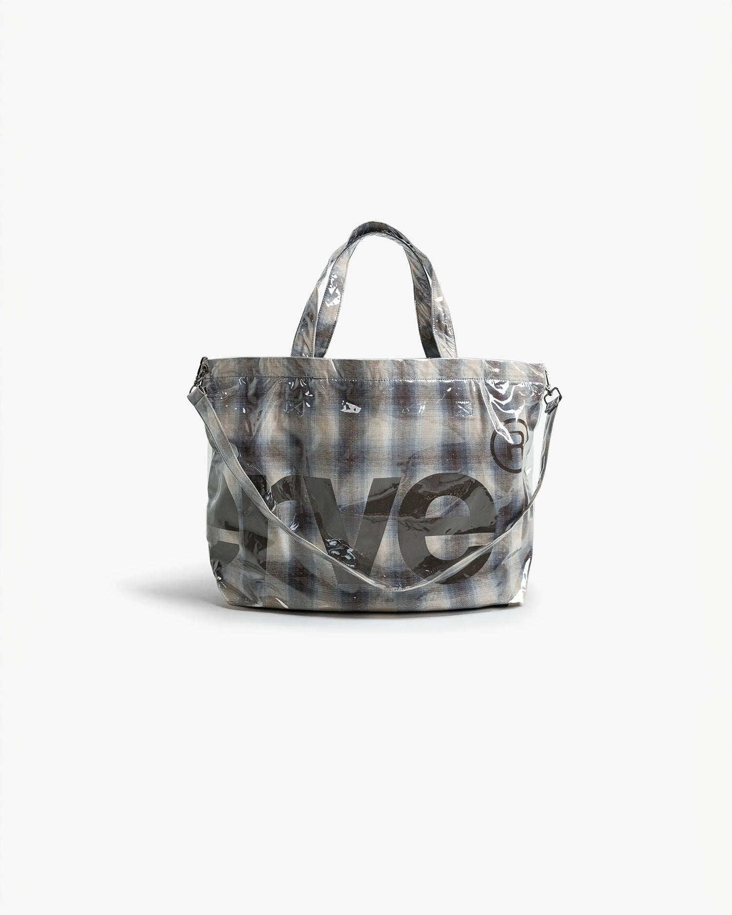 PVC Plaid Cross-Body Tote - Beige / Blue